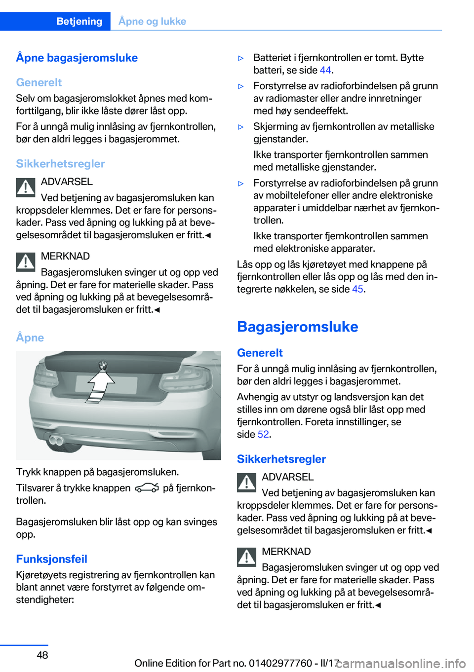 BMW 2 SERIES COUPE 2017  InstruksjonsbØker (in Norwegian) �