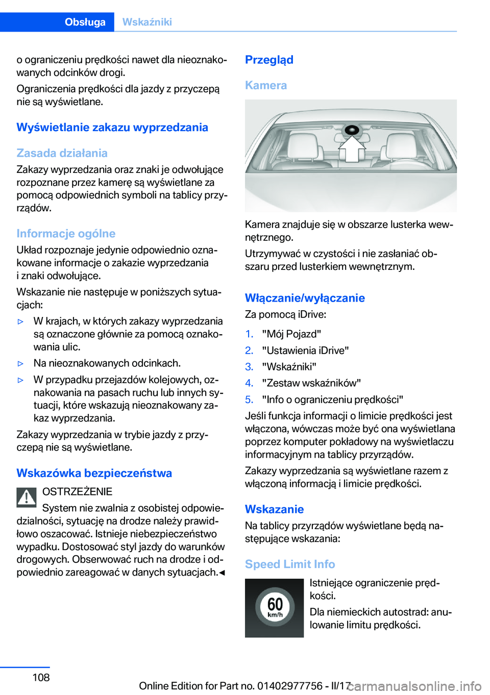 BMW 2 SERIES COUPE 2017  Instrukcja obsługi (in Polish) �o� �o�g�r�a�n�i�c�z�e�n�i�u� �p�r�