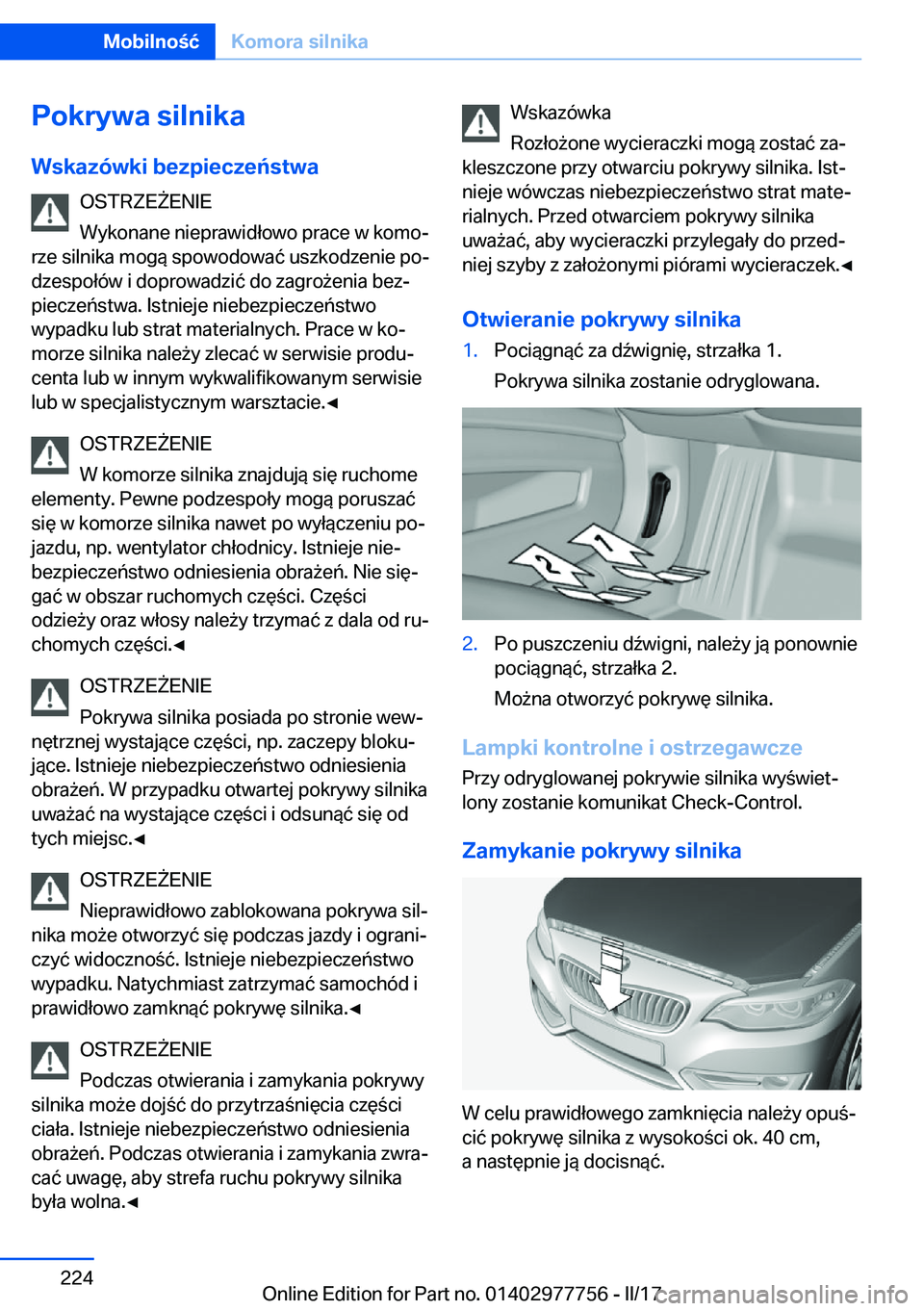 BMW 2 SERIES COUPE 2017  Instrukcja obsługi (in Polish) �P�o�k�r�y�w�a��s�i�l�n�i�k�a
�W�s�k�a�z�
