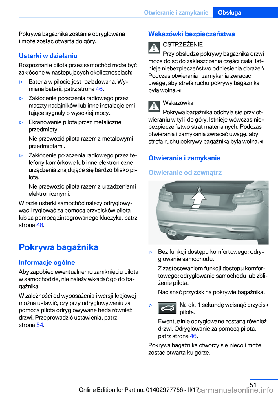 BMW 2 SERIES COUPE 2017  Instrukcja obsługi (in Polish) �P�o�k�r�y�w�a� �b�a�g�a 9�n�i�k�a� �z�o�s�t�a�n�i�e� �o�d�r�y�g�l�o�w�a�n�a�i� �m�o 9�e� �z�o�s�t�a�
