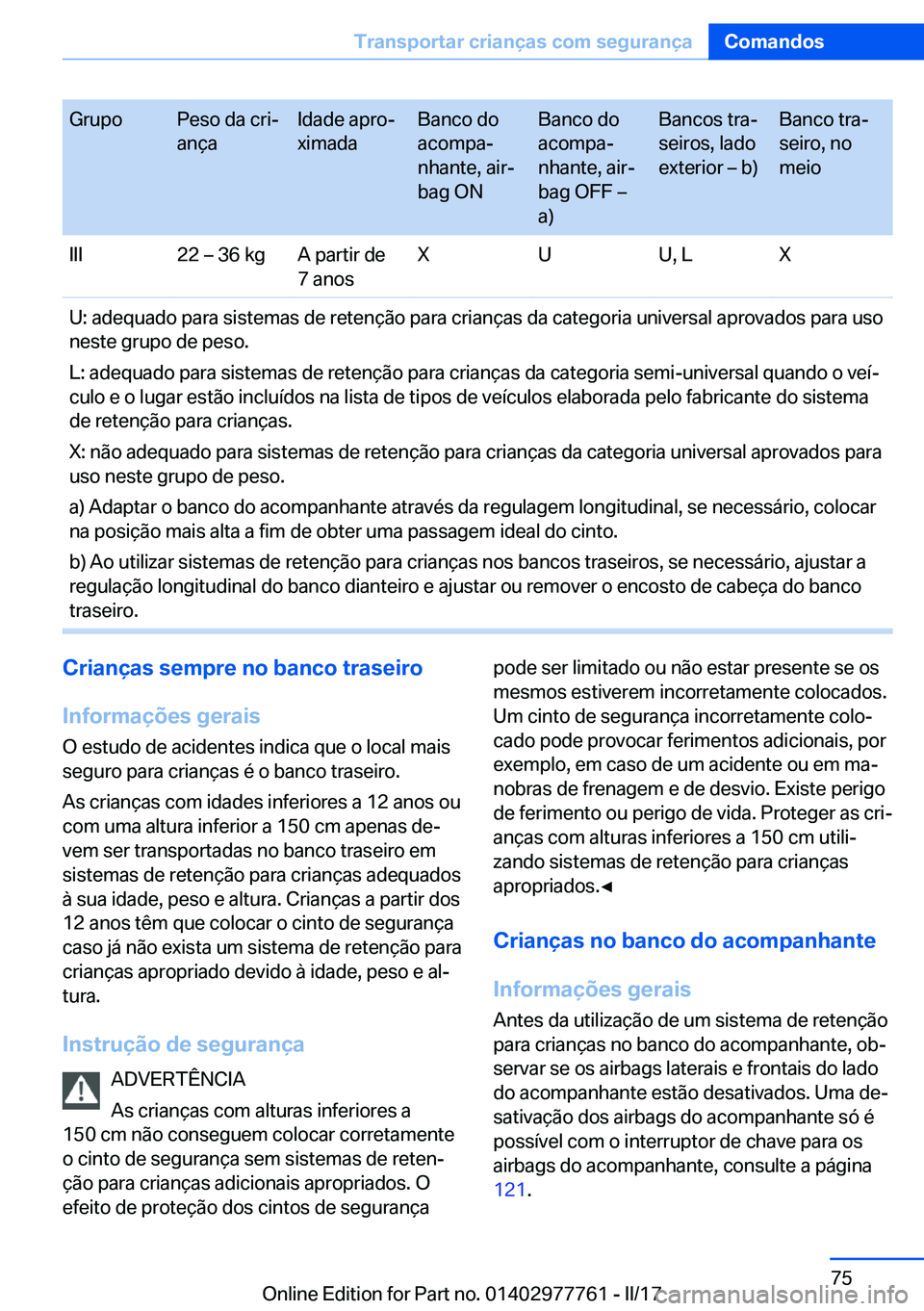BMW 2 SERIES COUPE 2017  Manual do condutor (in Portuguese) �G�r�u�p�o�P�e�s�o� �d�a� �c�r�iª
�a�n�