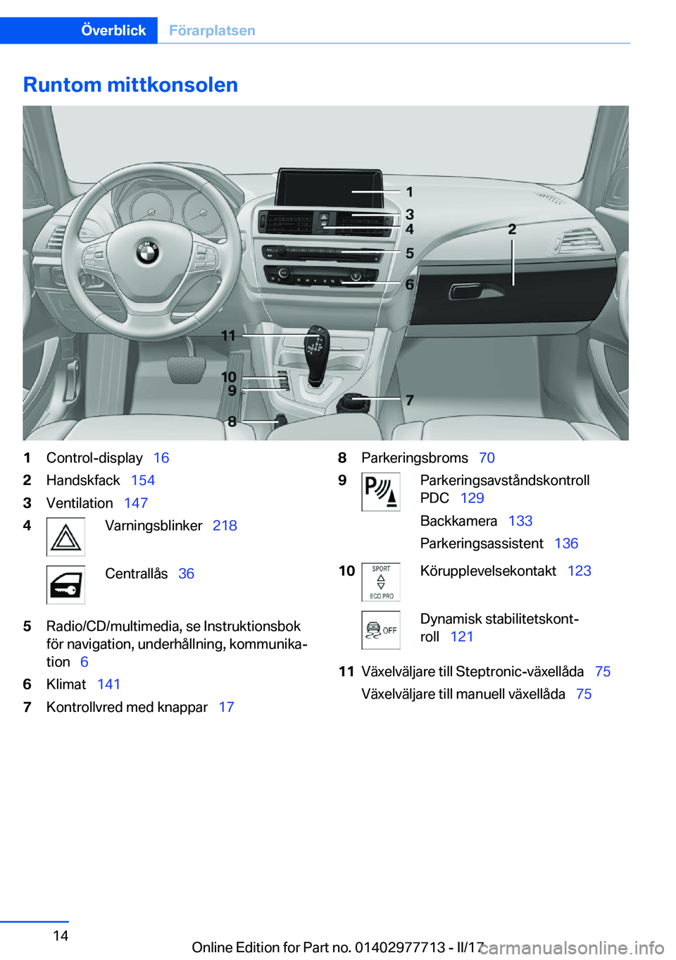 BMW 2 SERIES COUPE 2017  InstruktionsbÖcker (in Swedish) �R�u�n�t�o�m��m�i�t�t�k�o�n�s�o�l�e�n�1�C�o�n�t�r�o�l�-�d�i�s�p�l�a�y\_�1�6�2�H�a�n�d�s�k�f�a�c�k\_�1�5�4�3�V�e�n�t�i�l�a�t�i�o�n\_�1�4�7�4�V�a�r�n�i�n�g�s�b�l�i�n�k�e�r\_ �2�1�8�C�e�n�t�r�a�