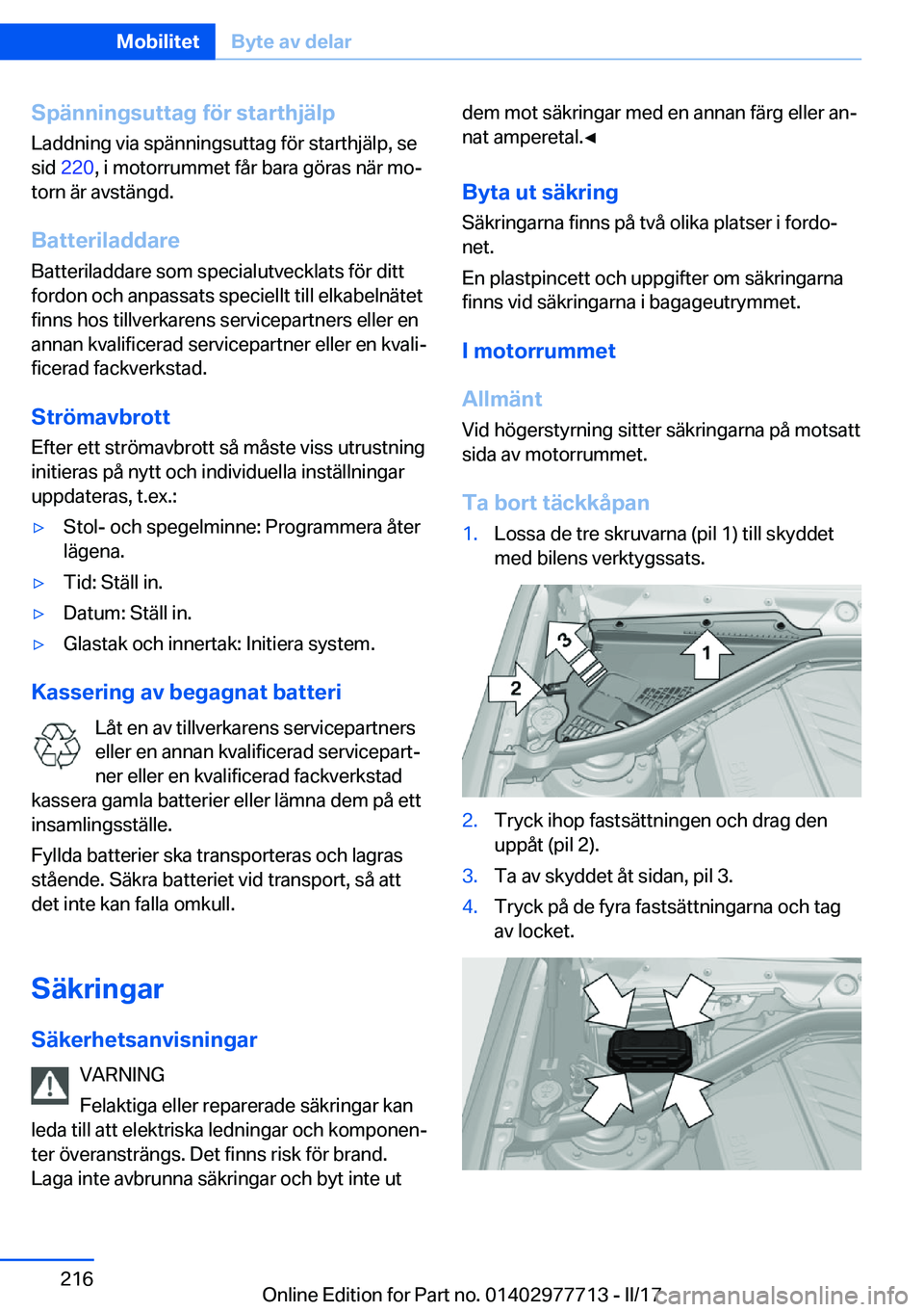 BMW 2 SERIES COUPE 2017  InstruktionsbÖcker (in Swedish) �S�p�ä�n�n�i�n�g�s�u�t�t�a�g��f�