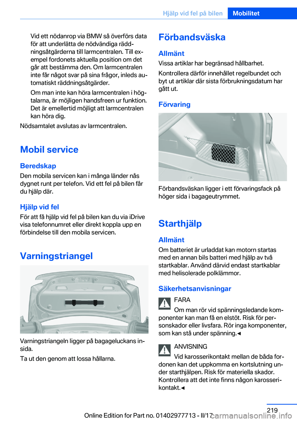 BMW 2 SERIES COUPE 2017  InstruktionsbÖcker (in Swedish) �V�i�d� �e�t�t� �n�