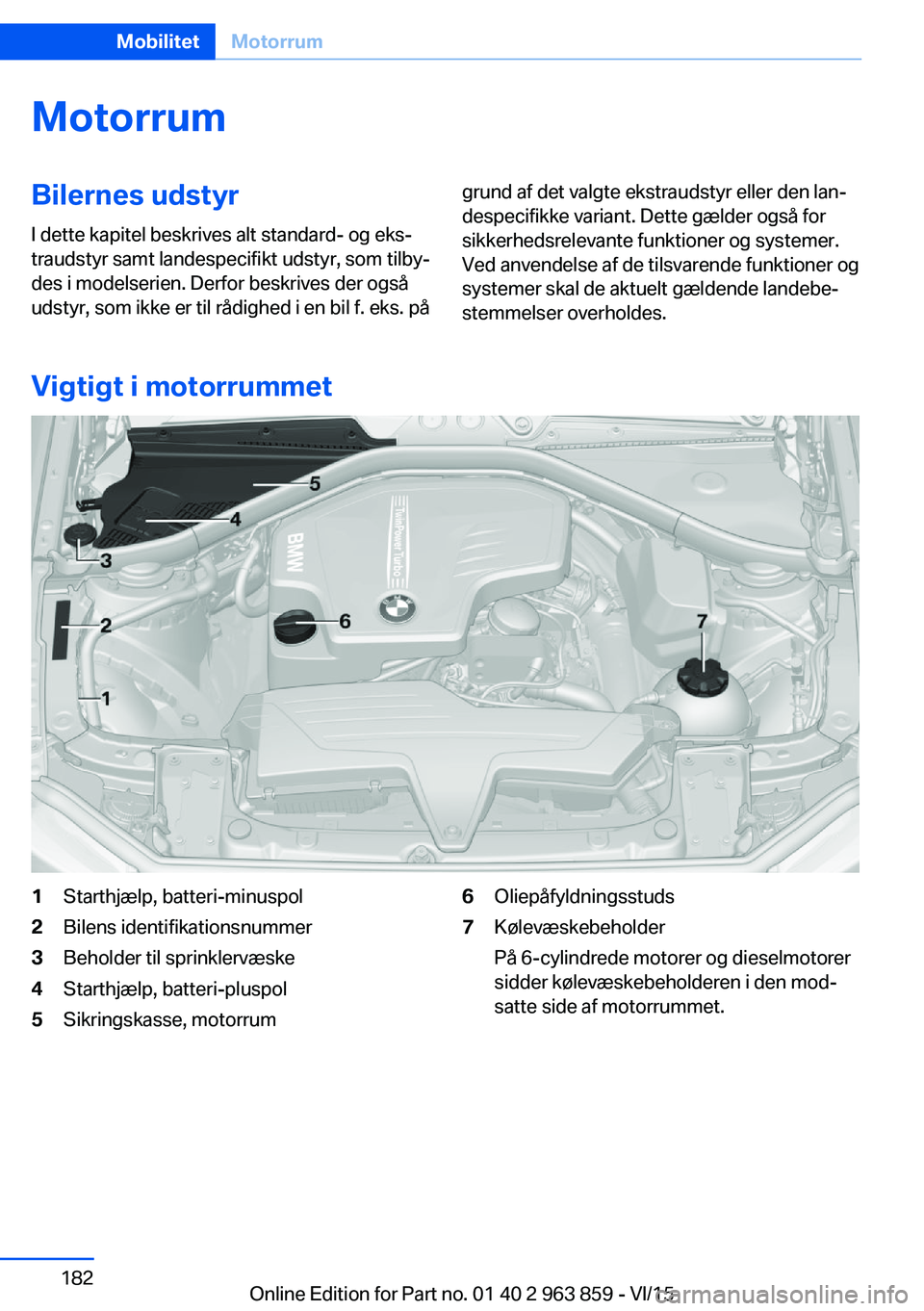 BMW 2 SERIES COUPE 2016 InstruktionsbØger (in Danish) MotorrumBilernes udstyrI dette kapitel beskrives alt standard- og eks‐
traudstyr samt landespecifikt udstyr, som tilby‐
des i modelserien. Derfor beskrives der også
udstyr, som ikke er til rådig BMW 2 SERIES COUPE 2016 InstruktionsbØger (in Danish) MotorrumBilernes udstyrI dette kapitel beskrives alt standard- og eks‐
traudstyr samt landespecifikt udstyr, som tilby‐
des i modelserien. Derfor beskrives der også
udstyr, som ikke er til rådig