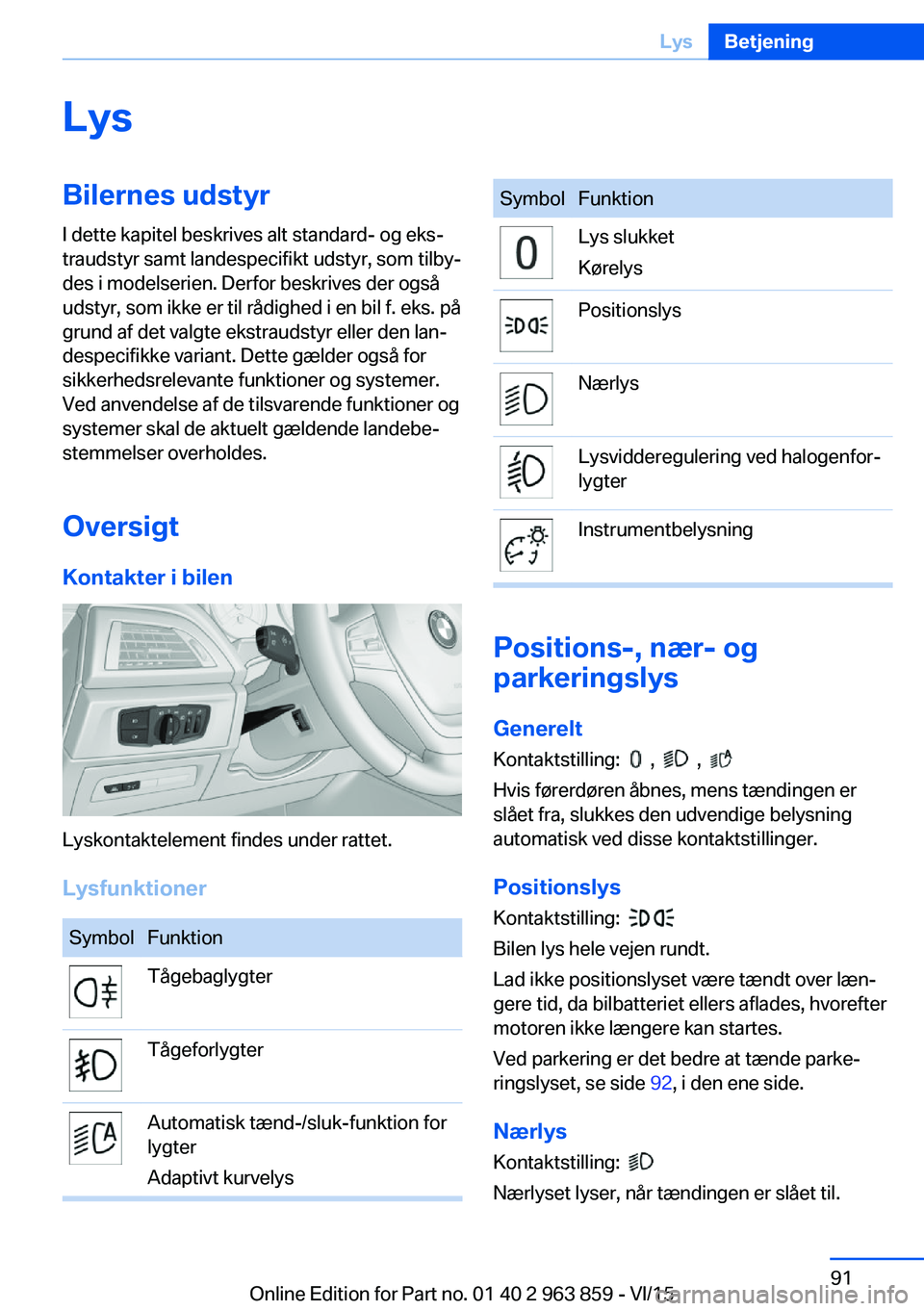 BMW 2 SERIES COUPE 2016 InstruktionsbØger (in Danish) LysBilernes udstyrI dette kapitel beskrives alt standard- og eks‐
traudstyr samt landespecifikt udstyr, som tilby‐
des i modelserien. Derfor beskrives der også
udstyr, som ikke er til rådighed i BMW 2 SERIES COUPE 2016 InstruktionsbØger (in Danish) LysBilernes udstyrI dette kapitel beskrives alt standard- og eks‐
traudstyr samt landespecifikt udstyr, som tilby‐
des i modelserien. Derfor beskrives der også
udstyr, som ikke er til rådighed i