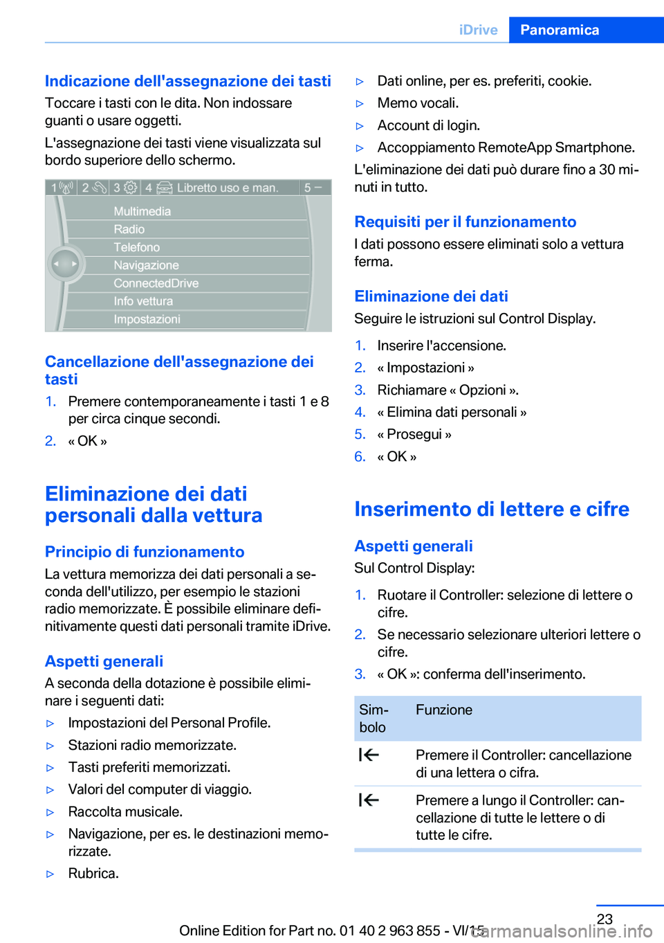 BMW 2 SERIES COUPE 2016  Libretti Di Uso E manutenzione (in Italian) Indicazione dell'assegnazione dei tasti
Toccare i tasti con le dita. Non indossare
guanti o usare oggetti.
L'assegnazione dei tasti viene visualizzata sul
bordo superiore dello schermo.
Cancel