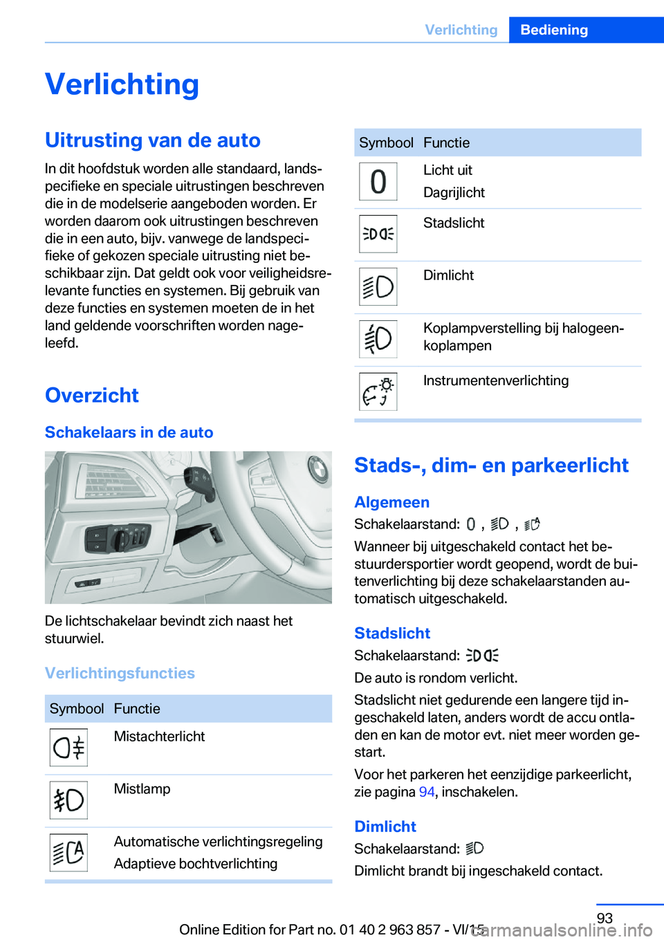 BMW 2 SERIES COUPE 2016 Instructieboekjes (in Dutch) VerlichtingUitrusting van de autoIn dit hoofdstuk worden alle standaard, lands‐
pecifieke en speciale uitrustingen beschreven
die in de modelserie aangeboden worden. Er
worden daarom ook uitrustinge BMW 2 SERIES COUPE 2016 Instructieboekjes (in Dutch) VerlichtingUitrusting van de autoIn dit hoofdstuk worden alle standaard, lands‐
pecifieke en speciale uitrustingen beschreven
die in de modelserie aangeboden worden. Er
worden daarom ook uitrustinge