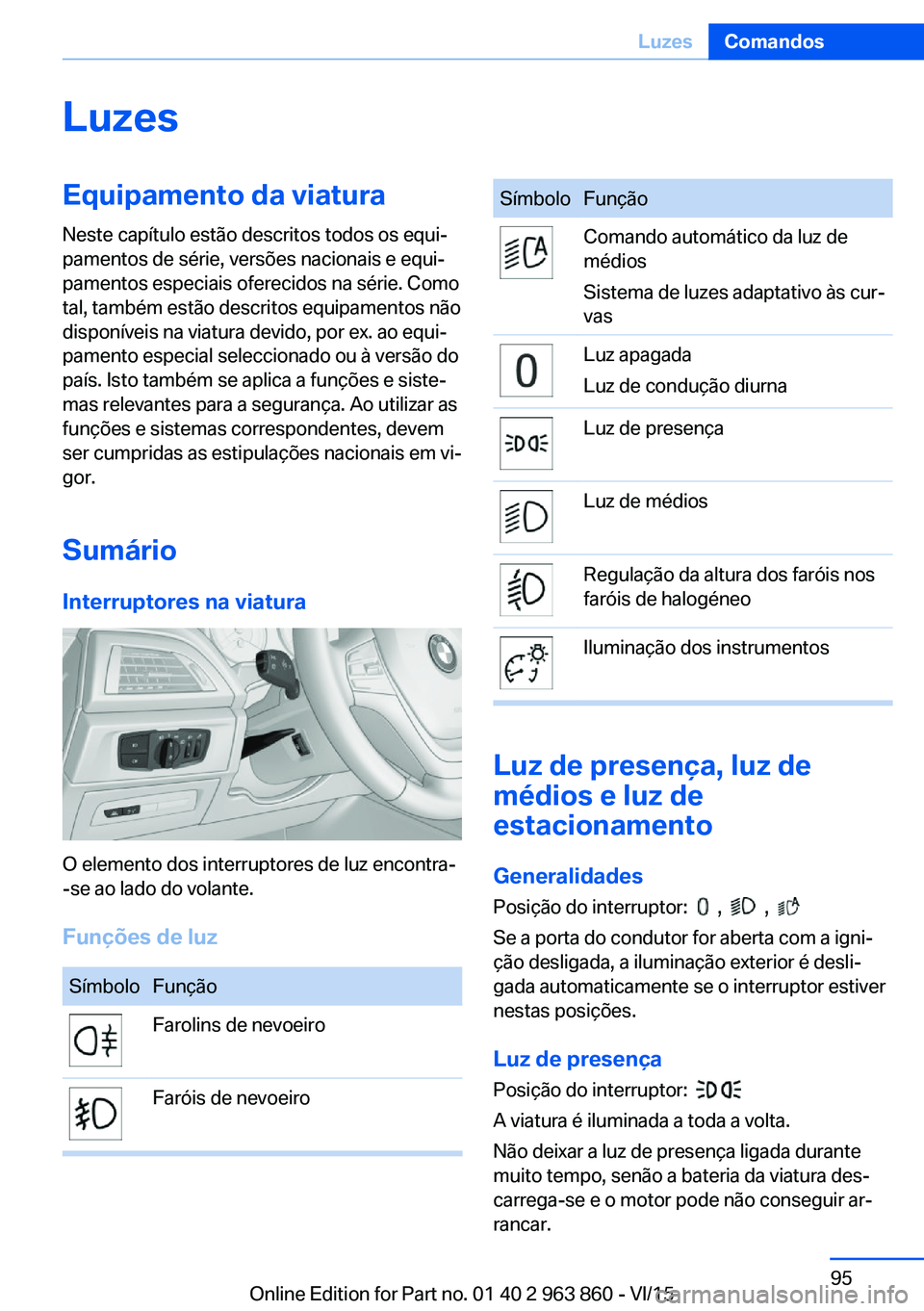 BMW 2 SERIES COUPE 2016 Manual do condutor (in Portuguese) LuzesEquipamento da viatura
Neste capítulo estão descritos todos os equi‐
pamentos de série, versões nacionais e equi‐
pamentos especiais oferecidos na série. Como
tal, também estão descrit BMW 2 SERIES COUPE 2016 Manual do condutor (in Portuguese) LuzesEquipamento da viatura
Neste capítulo estão descritos todos os equi‐
pamentos de série, versões nacionais e equi‐
pamentos especiais oferecidos na série. Como
tal, também estão descrit