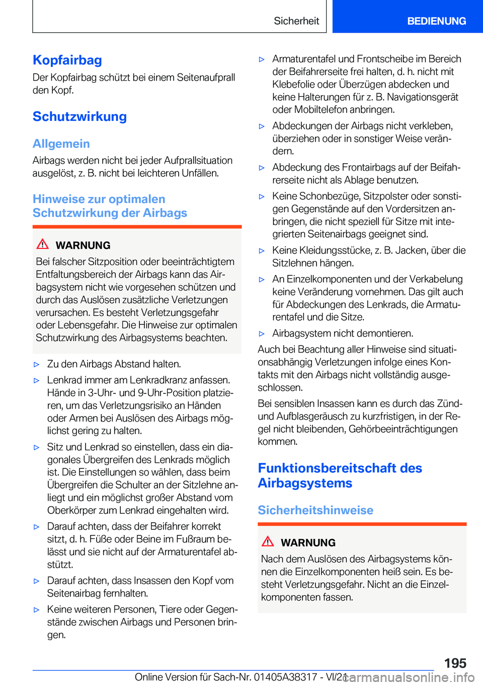 BMW 2 SERIES GRAN COUPE 2022  Betriebsanleitungen (in German) �K�o�p�f�a�i�r�b�a�g�D�e�r��K�o�p�f�a�i�r�b�a�g��s�c�h�
