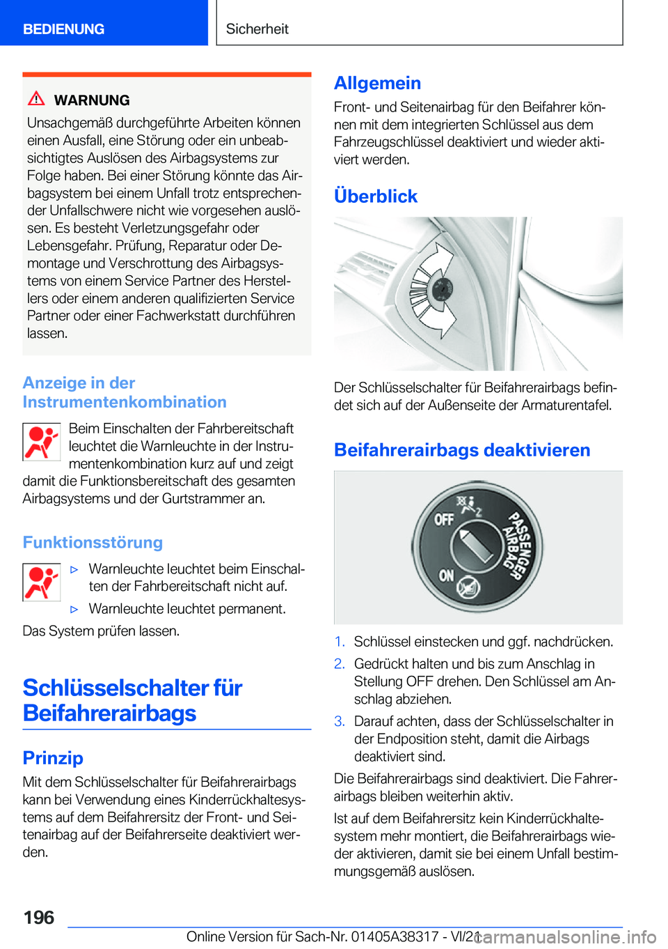 BMW 2 SERIES GRAN COUPE 2022  Betriebsanleitungen (in German) �W�A�R�N�U�N�G
�U�n�s�a�c�h�g�e�m�