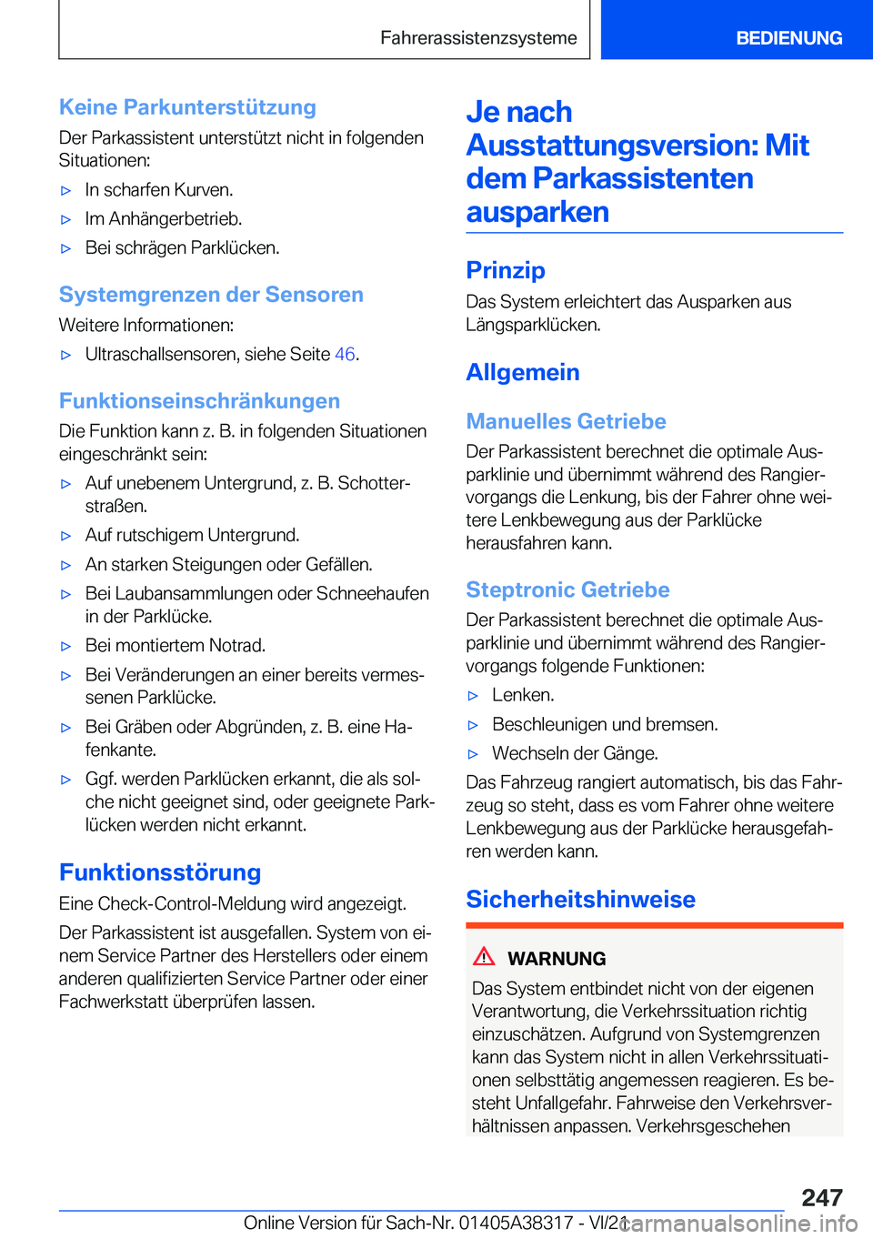 BMW 2 SERIES GRAN COUPE 2022  Betriebsanleitungen (in German) �K�e�i�n�e��P�a�r�k�u�n�t�e�r�s�t�