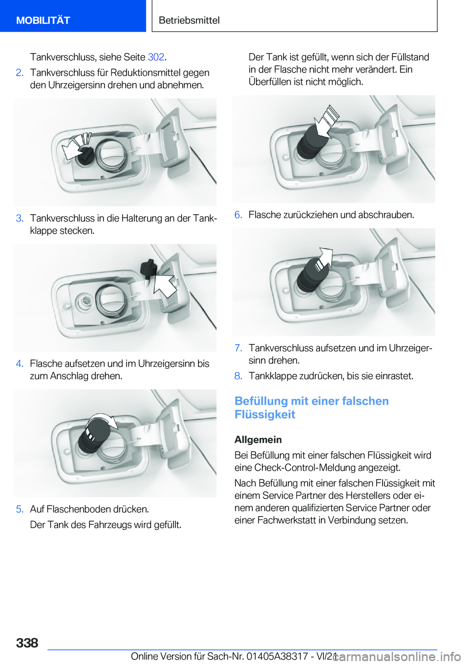 BMW 2 SERIES GRAN COUPE 2022  Betriebsanleitungen (in German) �T�a�n�k�v�e�r�s�c�h�l�u�s�s�,��s�i�e�h�e��S�e�i�t�e��3�0�2�.�2�.�T�a�n�k�v�e�r�s�c�h�l�u�s�s��f�