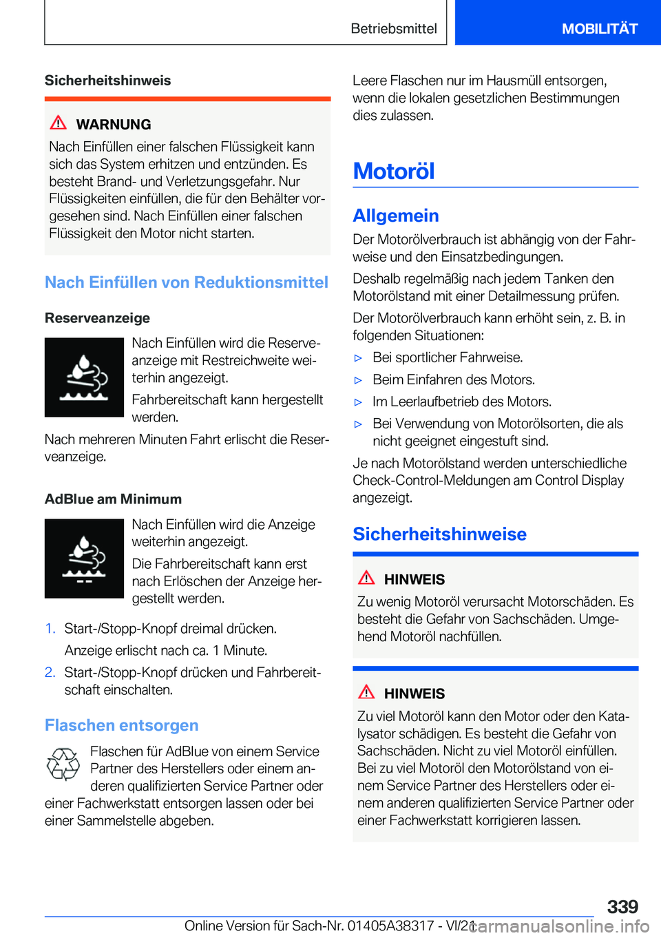BMW 2 SERIES GRAN COUPE 2022  Betriebsanleitungen (in German) �S�i�c�h�e�r�h�e�i�t�s�h�i�n�w�e�i�s
�W�A�R�N�U�N�G
�N�a�c�h��E�i�n�f�