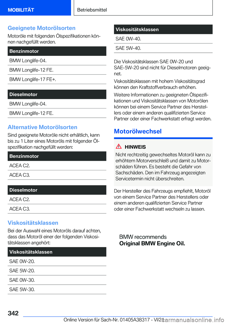 BMW 2 SERIES GRAN COUPE 2022  Betriebsanleitungen (in German) �G�e�e�i�g�n�e�t�e��M�o�t�o�r�