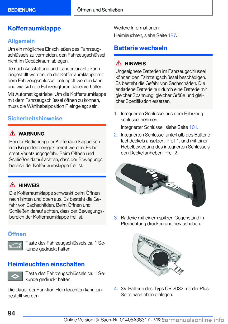 BMW 2 SERIES GRAN COUPE 2022  Betriebsanleitungen (in German) �K�o�f�f�e�r�r�a�u�m�k�l�a�p�p�e�A�l�l�g�e�m�e�i�n�U�m��e�i�n��m�