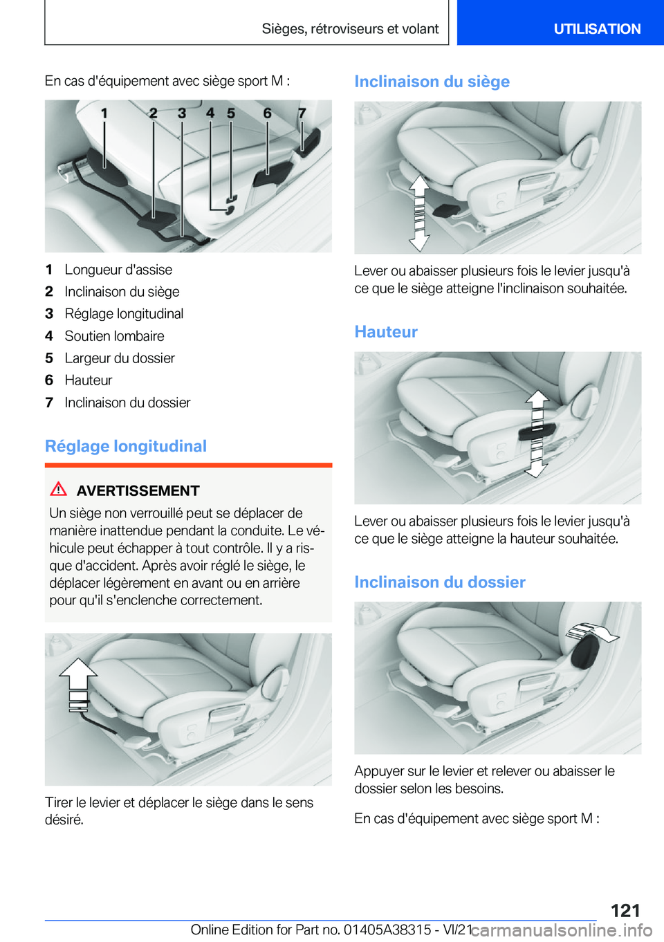 BMW 2 SERIES GRAN COUPE 2022  Notices Demploi (in French) �E�n��c�a�s��d�'�é�q�u�i�p�e�m�e�n�t��a�v�e�c��s�i�è�g�e��s�p�o�r�t��M��:�1�L�o�n�g�u�e�u�r��d�'�a�s�s�i�s�e�2�I�n�c�l�i�n�a�i�s�o�n��d�u��s�i�è�g�e�3�R�é�g�l�a�g�e��l�o�n�g�i�t