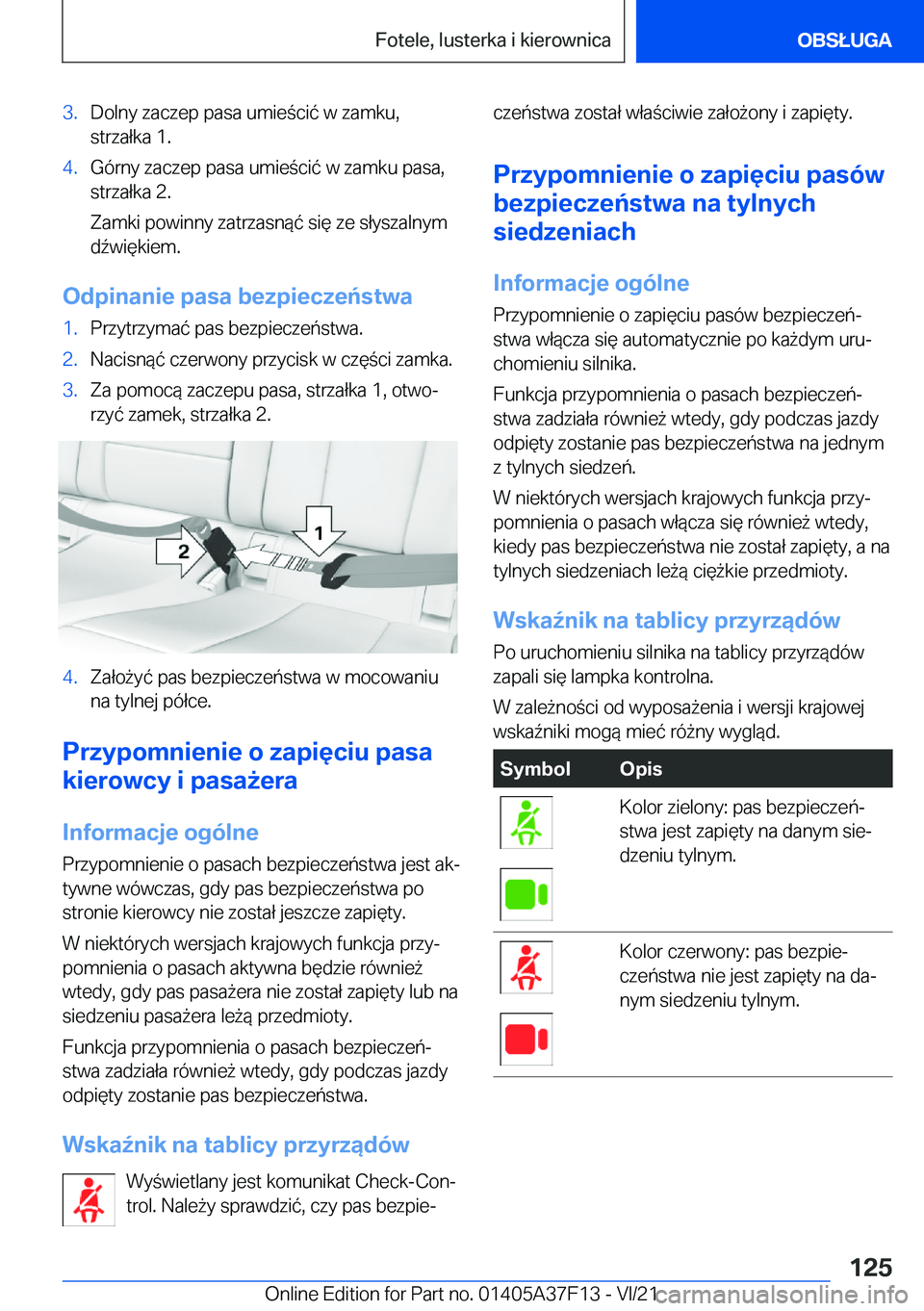 BMW 2 SERIES GRAN COUPE 2022  Instrukcja obsługi (in Polish) �3�.�D�o�l�n�y��z�a�c�z�e�p��p�a�s�a��u�m�i�e�c�i�