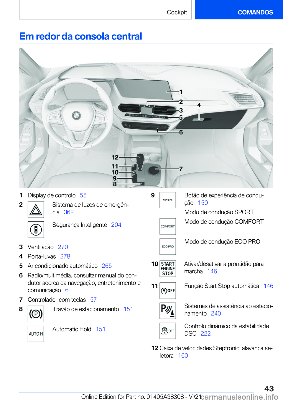 BMW 2 SERIES GRAN COUPE 2022  Manual do condutor (in Portuguese) �E�m��r�e�d�o�r��d�a��c�o�n�s�o�l�a��c�e�n�t�r�a�l�1�D�i�s�p�l�a�y��d�e��c�o�n�t�r�o�l�o\_�5�5�2�S�i�s�t�e�m�a��d�e��l�u�z�e�s��d�e��e�m�e�r�g�ê�nª
�c�i�a\_ �3�6�2�S�e�g�u�r�a�n�