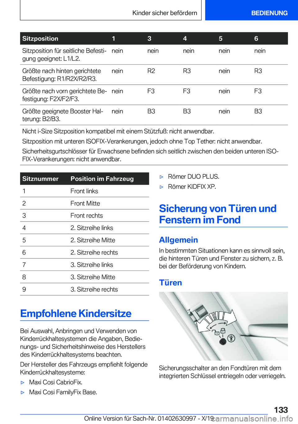 BMW 2 SERIES GRAN COUPE 2020  Betriebsanleitungen (in German) �S�i�t�z�p�o�s�i�t�i�o�n�1�3�4�5�6�S�i�t�z�p�o�s�i�t�i�o�n��f�