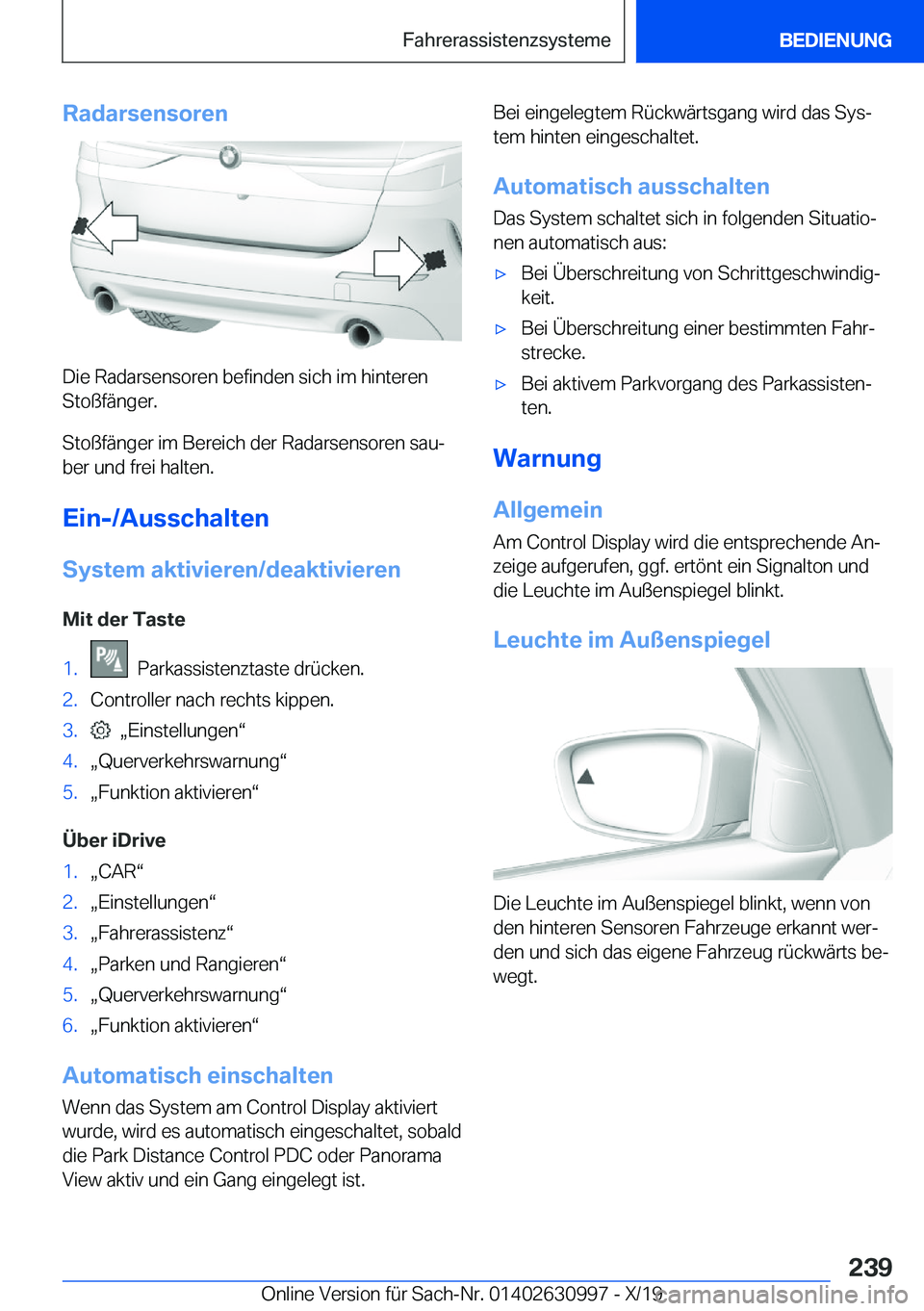 BMW 2 SERIES GRAN COUPE 2020  Betriebsanleitungen (in German) �R�a�d�a�r�s�e�n�s�o�r�e�n
�D�i�e��R�a�d�a�r�s�e�n�s�o�r�e�n��b�e�f�i�n�d�e�n��s�i�c�h��i�m��h�i�n�t�e�r�e�n
�S�t�o�