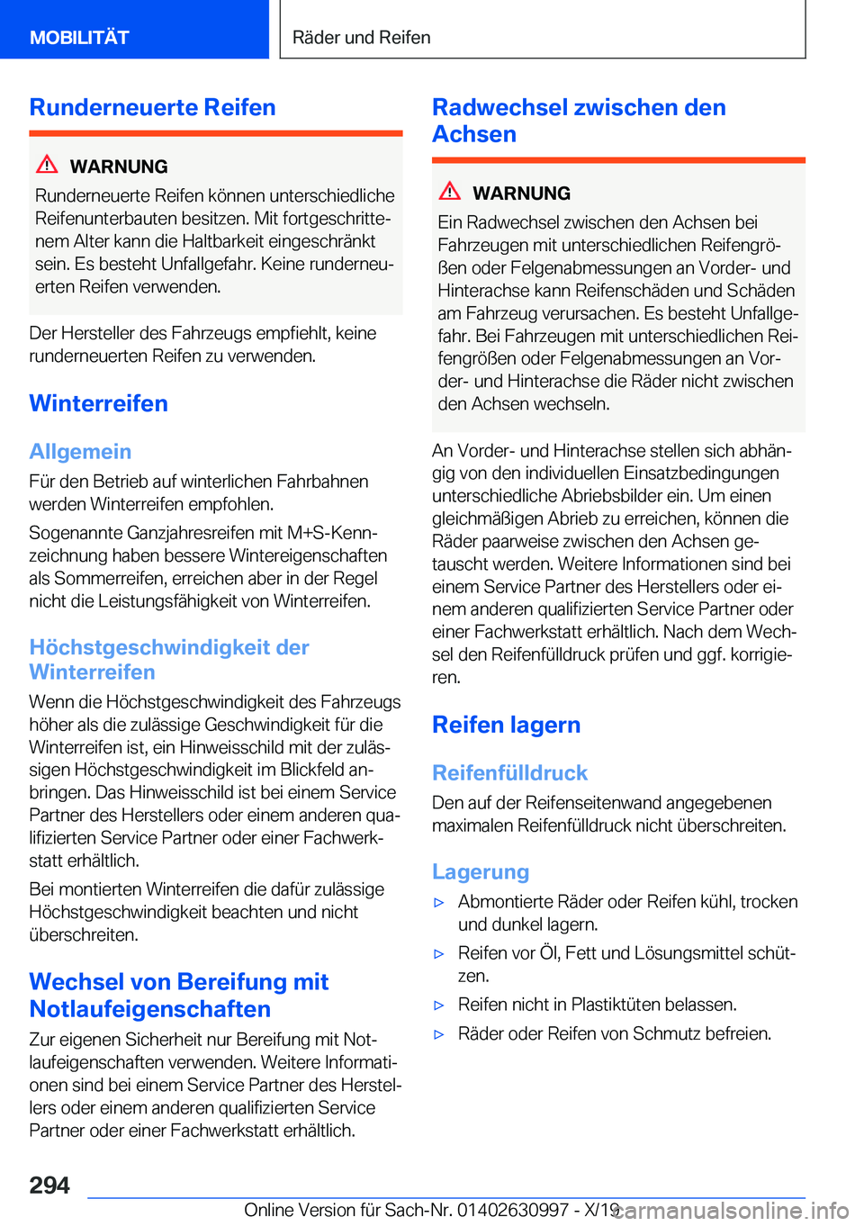 BMW 2 SERIES GRAN COUPE 2020  Betriebsanleitungen (in German) �R�u�n�d�e�r�n�e�u�e�r�t�e��R�e�i�f�e�n
�W�A�R�N�U�N�G
�R�u�n�d�e�r�n�e�u�e�r�t�e��R�e�i�f�e�n��k�
