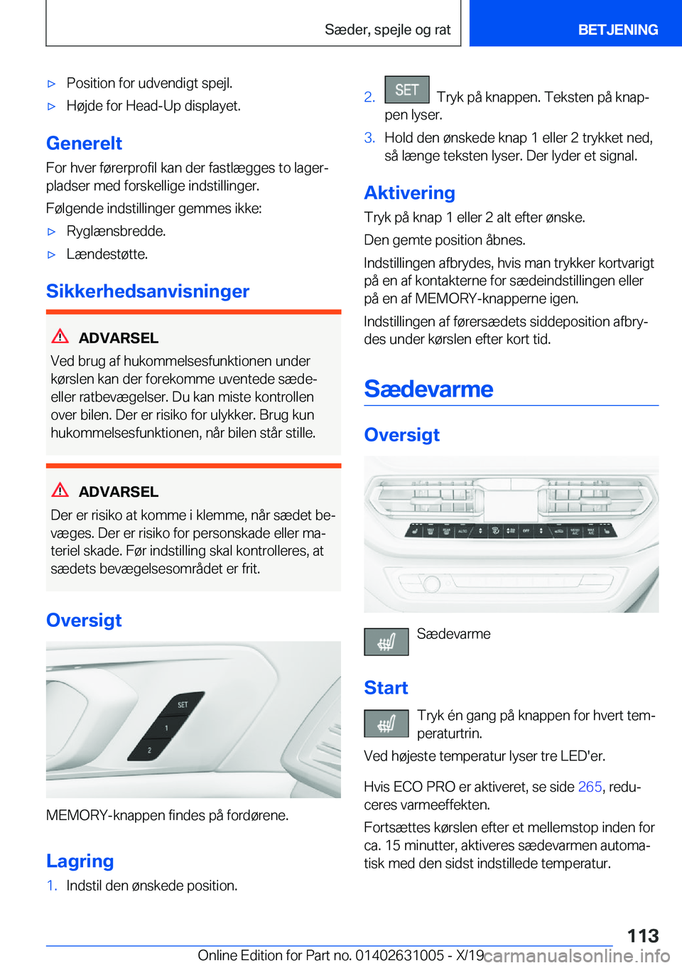 BMW 2 SERIES GRAN COUPE 2020  InstruktionsbØger (in Danish) 'x�P�o�s�i�t�i�o�n��f�o�r��u�d�v�e�n�d�i�g�t��s�p�e�j�l�.'x�H�