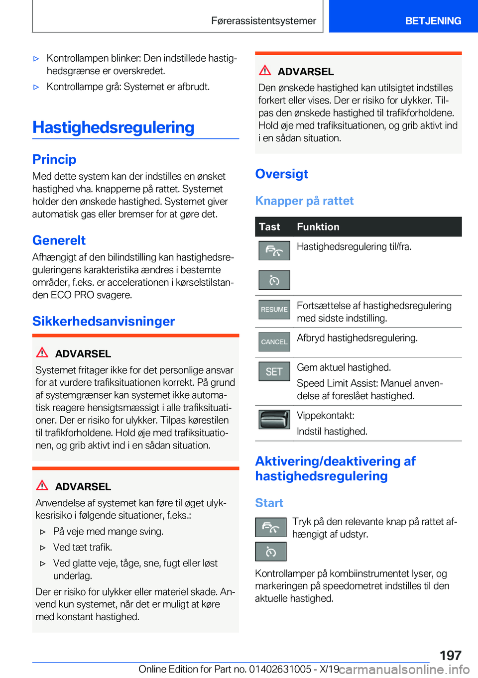 BMW 2 SERIES GRAN COUPE 2020  InstruktionsbØger (in Danish) 'x�K�o�n�t�r�o�l�l�a�m�p�e�n��b�l�i�n�k�e�r�:��D�e�n��i�n�d�s�t�i�l�l�e�d�e��h�a�s�t�i�gj�h�e�d�s�g�r�æ�n�s�e��e�r��o�v�e�r�s�k�r�e�d�e�t�.'x�K�o�n�t�r�o�l�l�a�m�p�e��g�r�å�:��S�y�s
