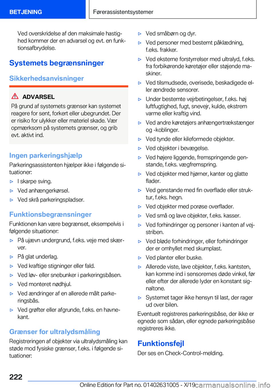 BMW 2 SERIES GRAN COUPE 2020  InstruktionsbØger (in Danish) �V�e�d��o�v�e�r�s�k�r�i�d�e�l�s�e��a�f��d�e�n��m�a�k�s�i�m�a�l�e��h�a�s�t�i�gj�h�e�d��k�o�m�m�e�r��d�e�r��e�n��a�d�v�a�r�s�e�l��o�g��e�v�t�.��e�n��f�u�n�kj�t�i�o�n�s�a�f�b�r�y�d�e�l�s�e