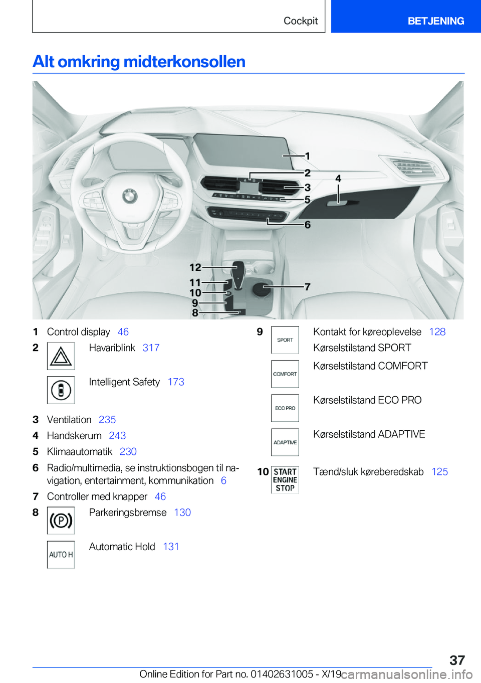 BMW 2 SERIES GRAN COUPE 2020  InstruktionsbØger (in Danish) �A�l�t��o�m�k�r�i�n�g��m�i�d�t�e�r�k�o�n�s�o�l�l�e�n�1�C�o�n�t�r�o�l��d�i�s�p�l�a�y\_�4�6�2�H�a�v�a�r�i�b�l�i�n�k\_�3�1�7�I�n�t�e�l�l�i�g�e�n�t��S�a�f�e�t�y\_ �1�7�3�3�V�e�n�t�i�l�a�t�i�o�n