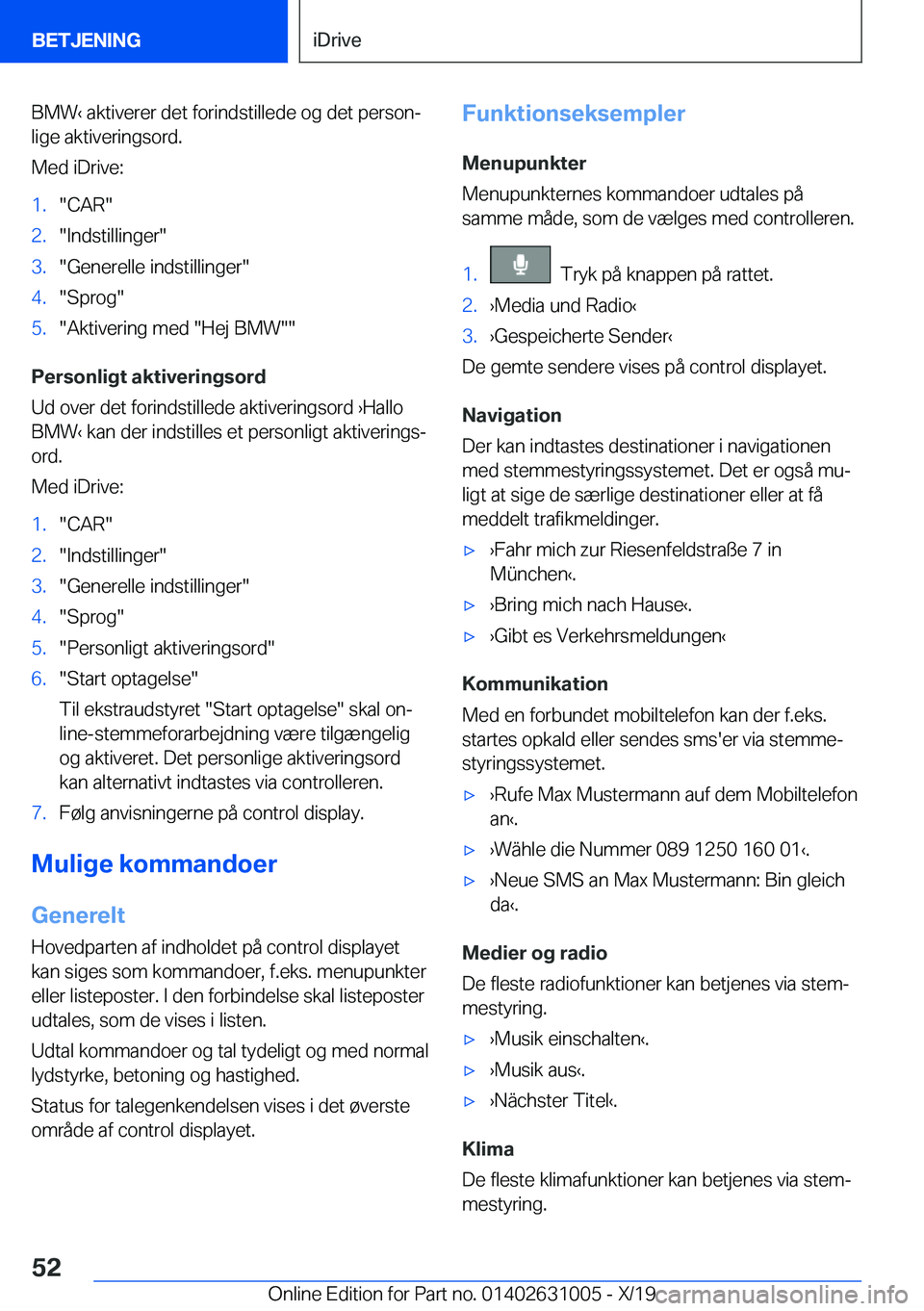 BMW 2 SERIES GRAN COUPE 2020  InstruktionsbØger (in Danish) �B�M�W
