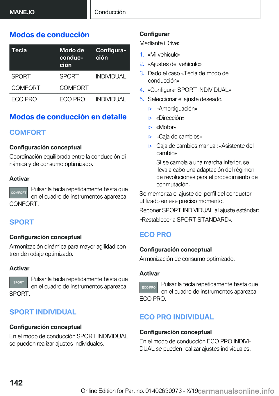 BMW 2 SERIES GRAN COUPE 2020  Manuales de Empleo (in Spanish) �M�o�d�o�s��d�e��c�o�n�d�u�c�c�i�