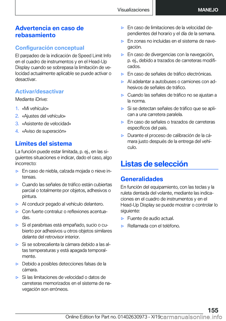 BMW 2 SERIES GRAN COUPE 2020  Manuales de Empleo (in Spanish) �A�d�v�e�r�t�e�n�c�i�a��e�n��c�a�s�o��d�e
�r�e�b�a�s�a�m�i�e�n�t�o
�C�o�n�f�i�g�u�r�a�c�i�