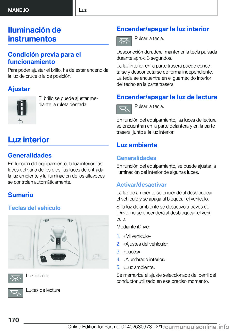 BMW 2 SERIES GRAN COUPE 2020  Manuales de Empleo (in Spanish) �I�l�u�m�i�n�a�c�i�