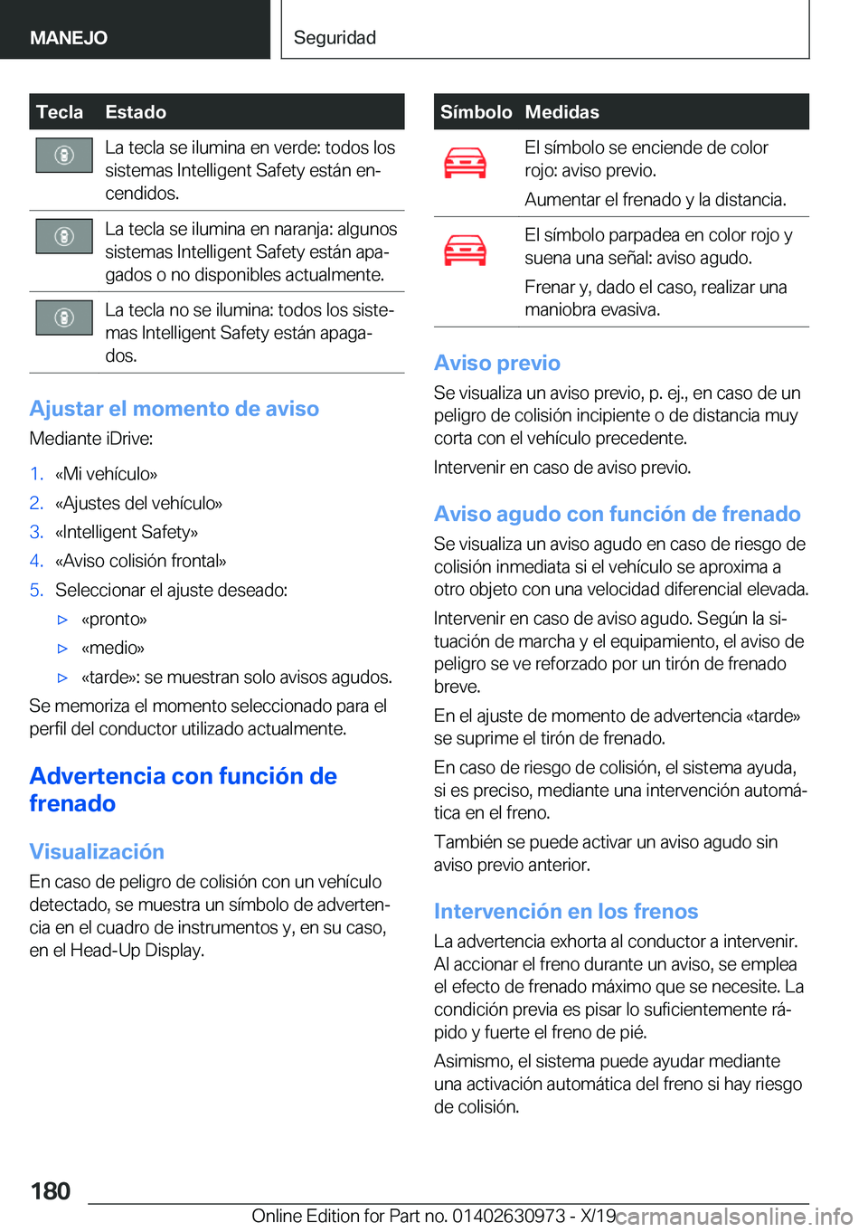 BMW 2 SERIES GRAN COUPE 2020  Manuales de Empleo (in Spanish) �T�e�c�l�a�E�s�t�a�d�o�L�a��t�e�c�l�a��s�e��i�l�u�m�i�n�a��e�n��v�e�r�d�e�:��t�o�d�o�s��l�o�s�s�i�s�t�e�m�a�s��I�n�t�e�l�l�i�g�e�n�t��S�a�f�e�t�y��e�s�t�