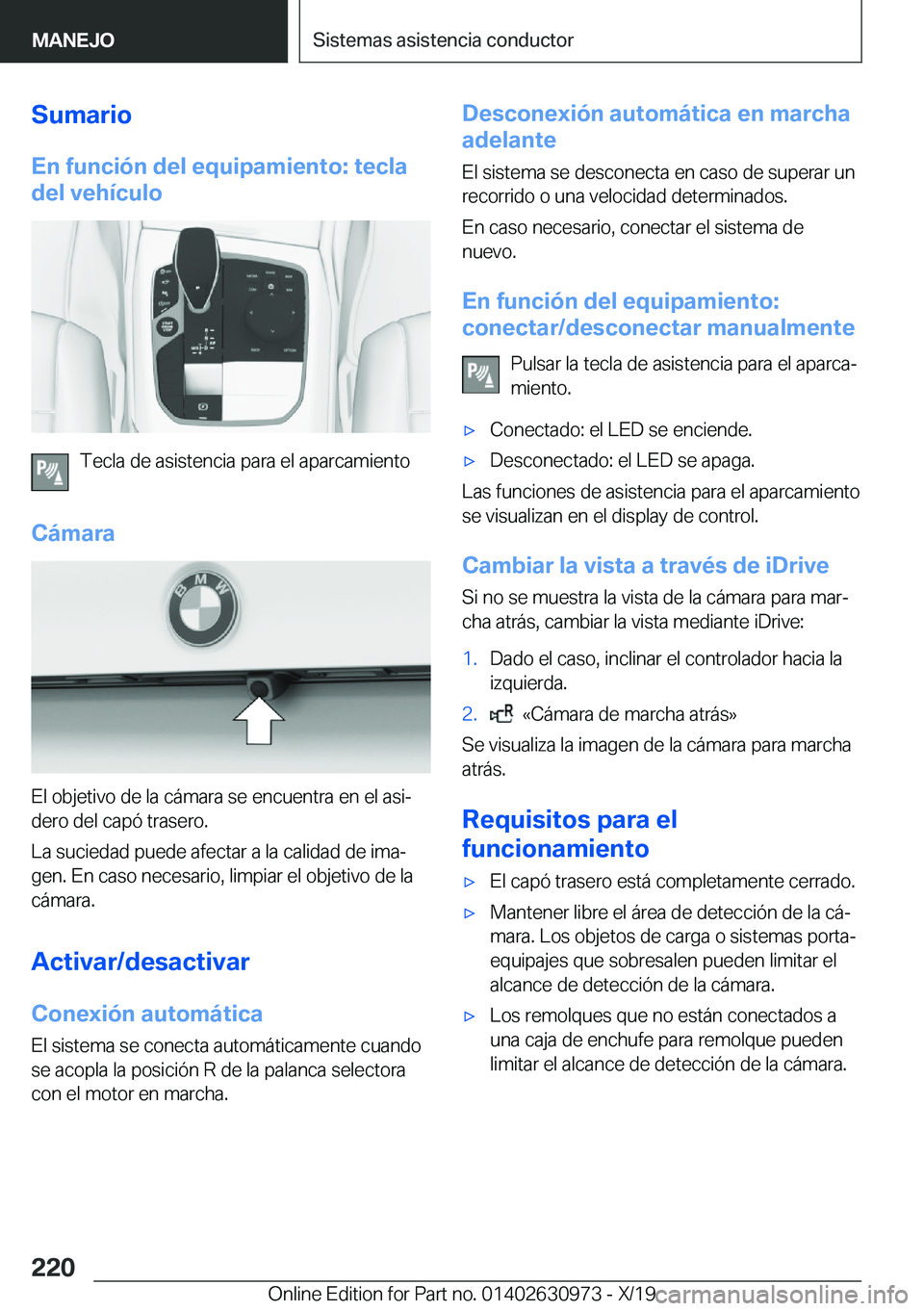 BMW 2 SERIES GRAN COUPE 2020  Manuales de Empleo (in Spanish) �S�u�m�a�r�i�o�E�n��f�u�n�c�i�