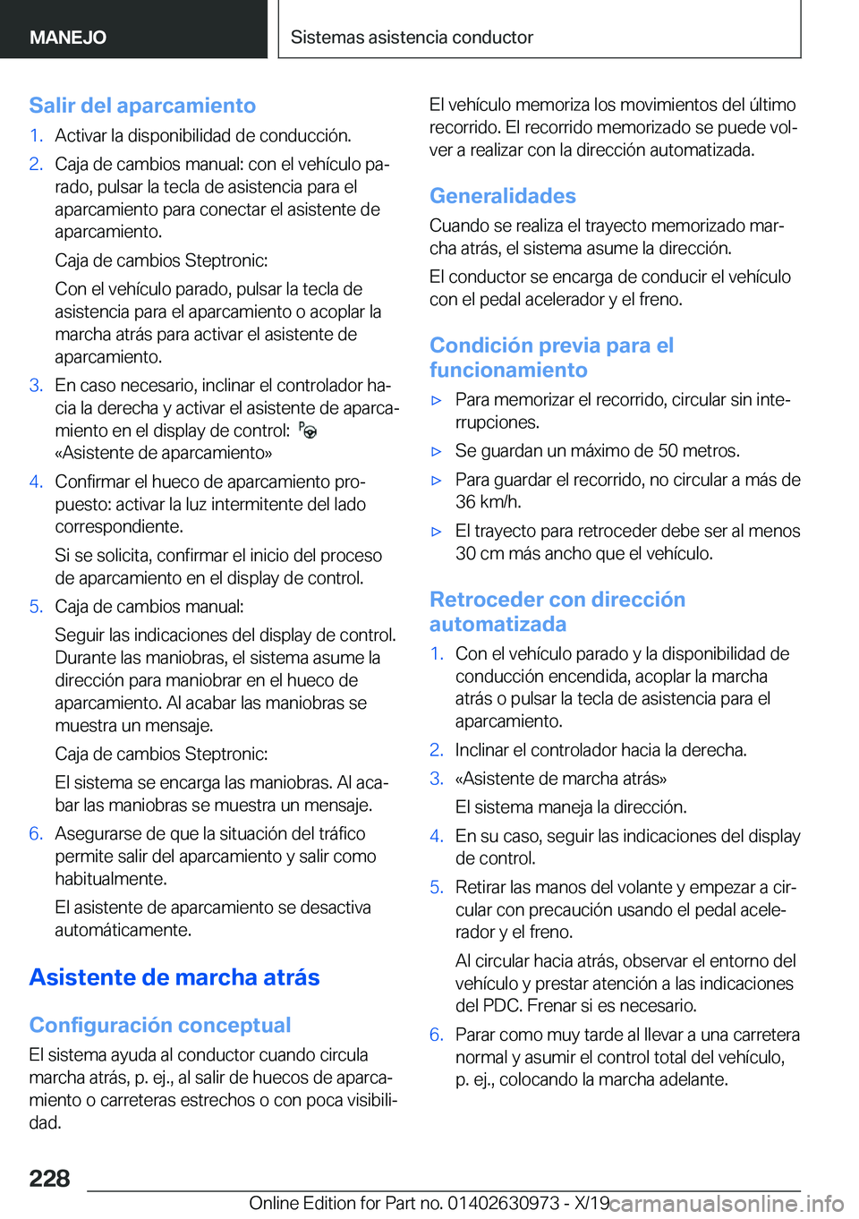 BMW 2 SERIES GRAN COUPE 2020  Manuales de Empleo (in Spanish) �S�a�l�i�r��d�e�l��a�p�a�r�c�a�m�i�e�n�t�o�1�.�A�c�t�i�v�a�r��l�a��d�i�s�p�o�n�i�b�i�l�i�d�a�d��d�e��c�o�n�d�u�c�c�i�