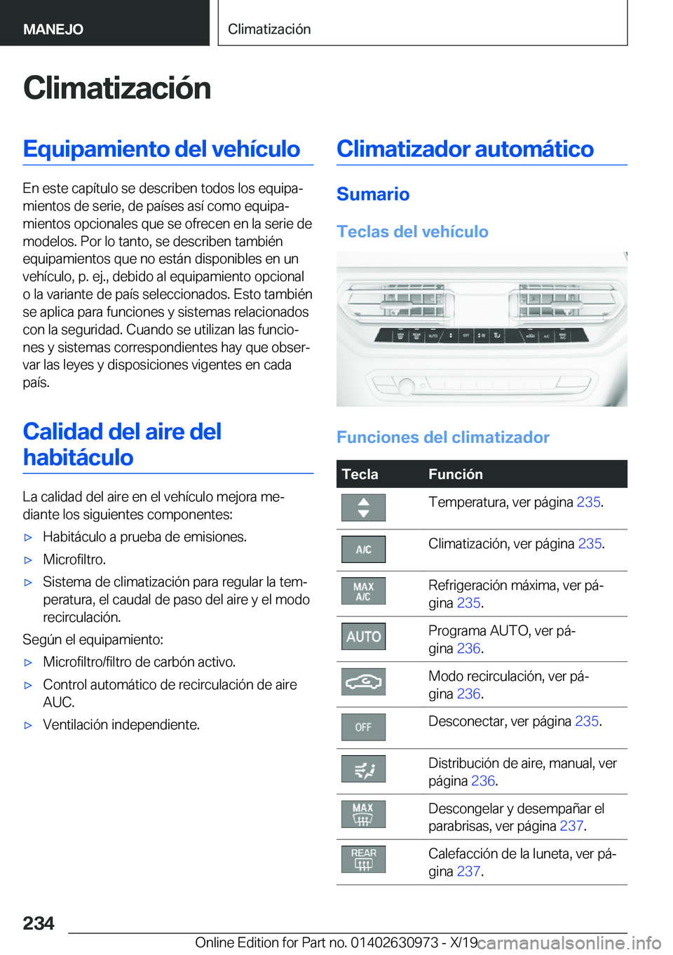 BMW 2 SERIES GRAN COUPE 2020  Manuales de Empleo (in Spanish) �C�l�i�m�a�t�i�z�a�c�i�
