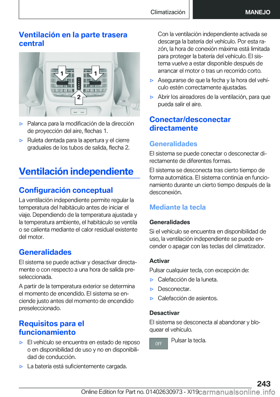 BMW 2 SERIES GRAN COUPE 2020  Manuales de Empleo (in Spanish) �V�e�n�t�i�l�a�c�i�