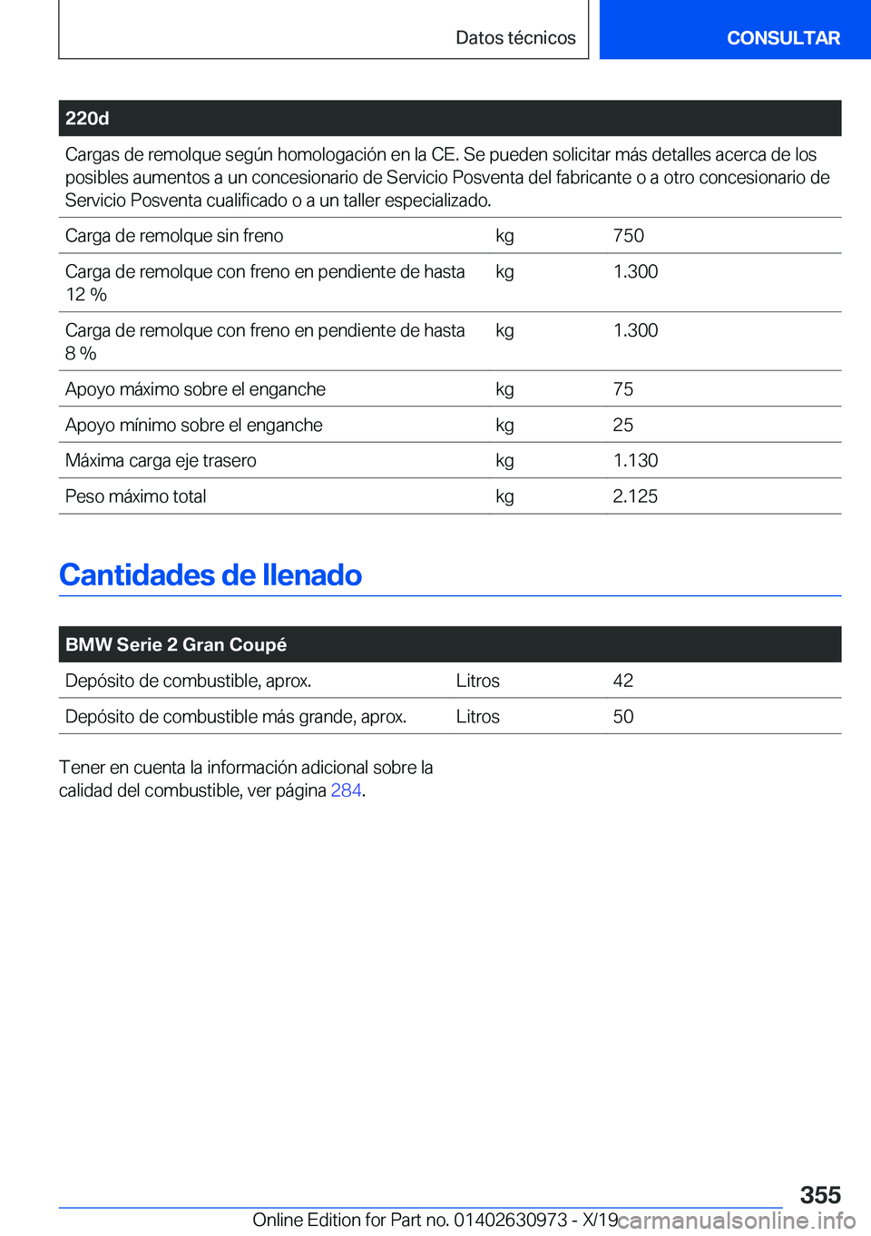 BMW 2 SERIES GRAN COUPE 2020  Manuales de Empleo (in Spanish) �2�2�0�d�C�a�r�g�a�s��d�e��r�e�m�o�l�q�u�e��s�e�g�
