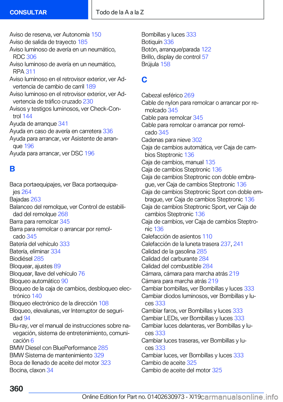 BMW 2 SERIES GRAN COUPE 2020  Manuales de Empleo (in Spanish) �A�v�i�s�o��d�e��r�e�s�e�r�v�a�,��v�e�r��A�u�t�o�n�o�m�
