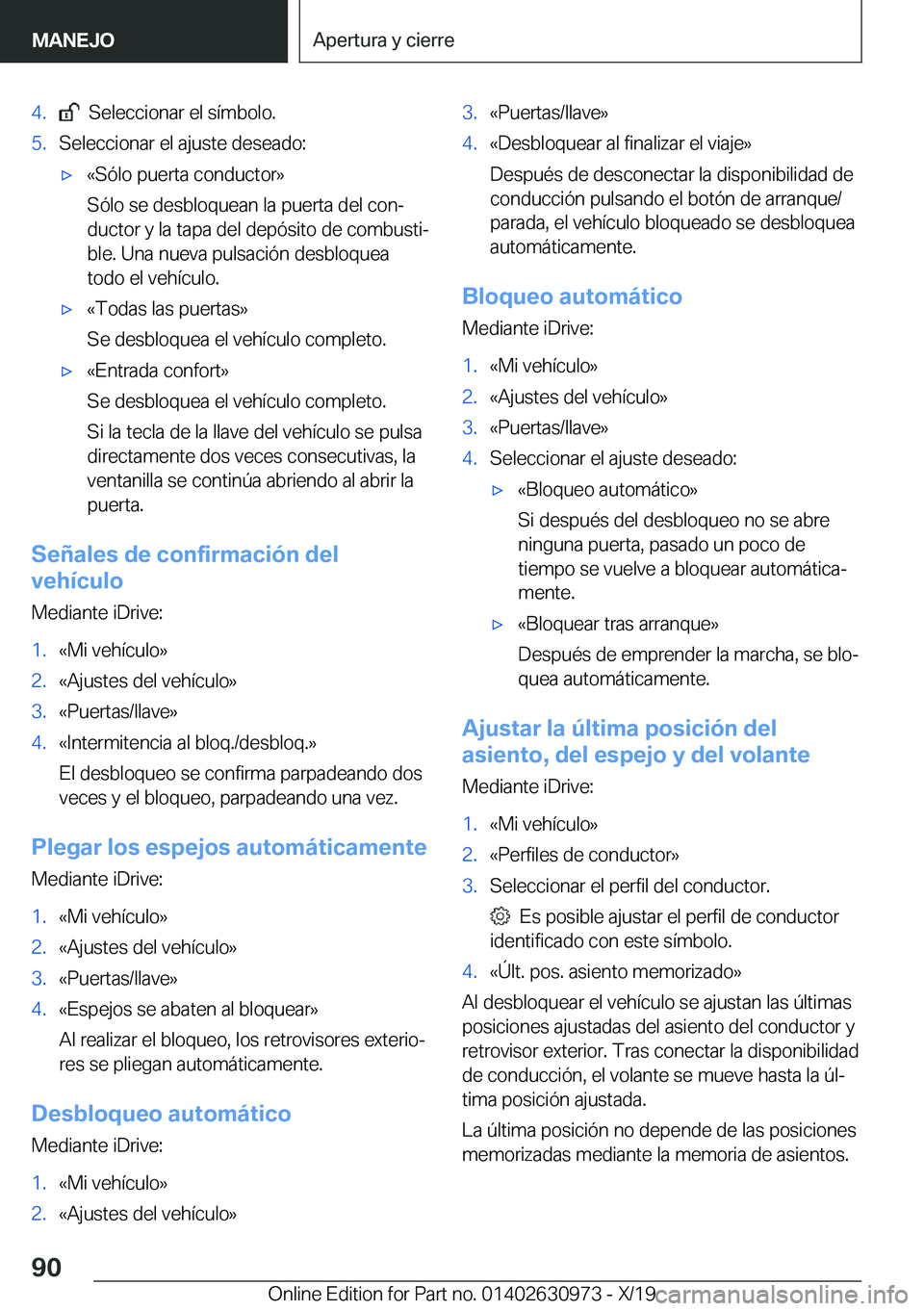 BMW 2 SERIES GRAN COUPE 2020  Manuales de Empleo (in Spanish) �4�.���S�e�l�e�c�c�i�o�n�a�r��e�l��s�