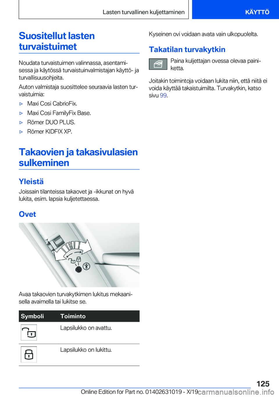 BMW 2 SERIES GRAN COUPE 2020  Omistajan Käsikirja (in Finnish) �S�u�o�s�i�t�e�l�l�u�t��l�a�s�t�e�n�t�u�r�v�a�i�s�t�u�i�m�e�t
�N�o�u�d�a�t�a��t�u�r�v�a�i�s�t�u�i�m�e�n��v�a�l�i�n�n�a�s�s�a�,��a�s�e�n�t�a�m�ij
�s�e�s�s�a��j�a��k�