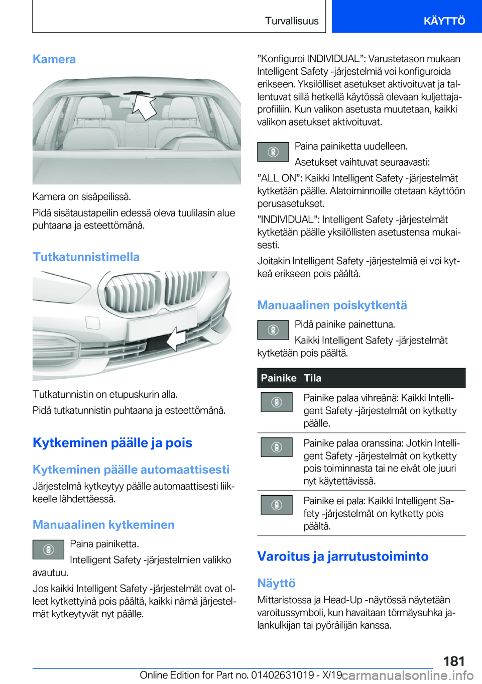BMW 2 SERIES GRAN COUPE 2020  Omistajan Käsikirja (in Finnish) �K�a�m�e�r�a
�K�a�m�e�r�a��o�n��s�i�s�