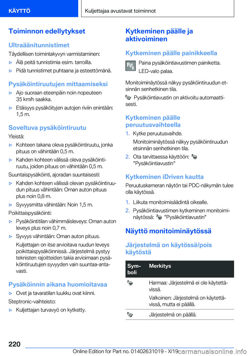 BMW 2 SERIES GRAN COUPE 2020  Omistajan Käsikirja (in Finnish) �T�o�i�m�i�n�n�o�n��e�d�e�l�l�y�t�y�k�s�e�t�U�l�t�r�a�