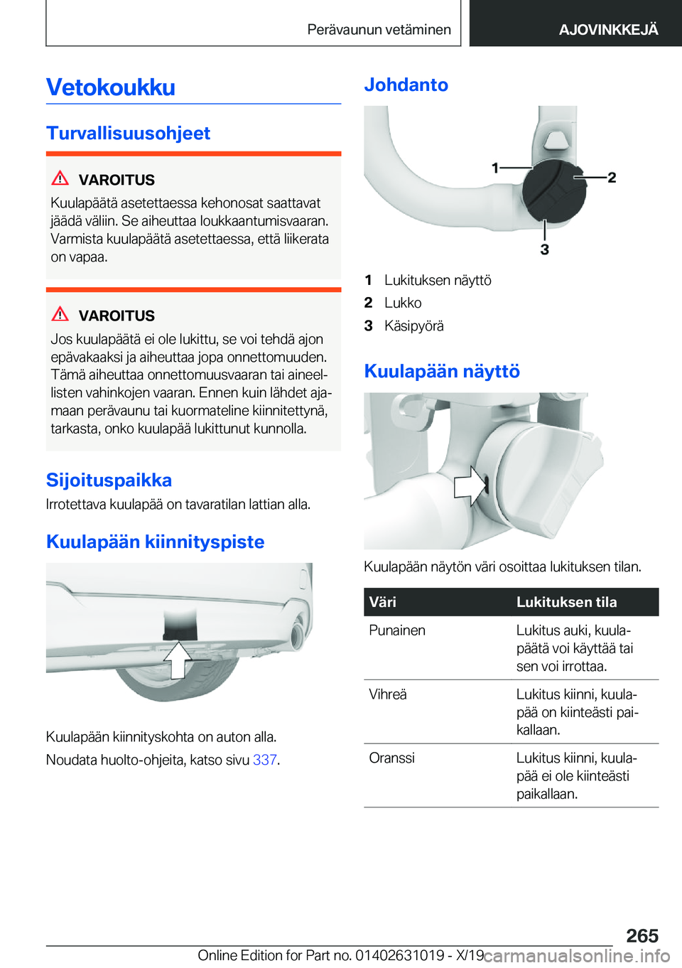 BMW 2 SERIES GRAN COUPE 2020  Omistajan Käsikirja (in Finnish) �V�e�t�o�k�o�u�k�k�u
�T�u�r�v�a�l�l�i�s�u�u�s�o�h�j�e�e�t
�V�A�R�O�I�T�U�S
�K�u�u�l�a�p�