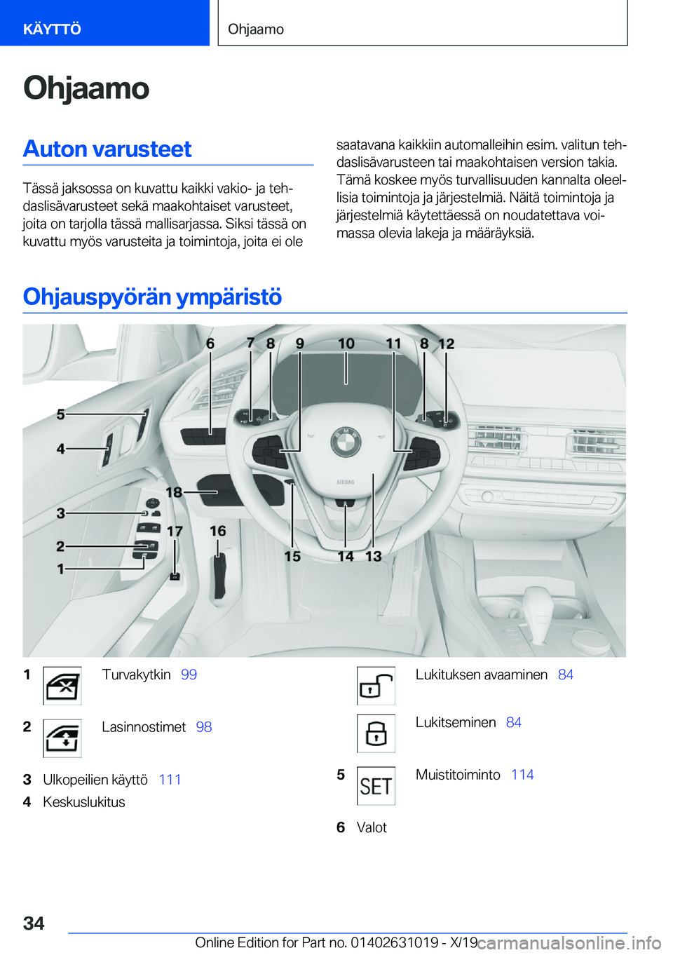 BMW 2 SERIES GRAN COUPE 2020  Omistajan Käsikirja (in Finnish) �O�h�j�a�a�m�o�A�u�t�o�n��v�a�r�u�s�t�e�e�t
�T�
