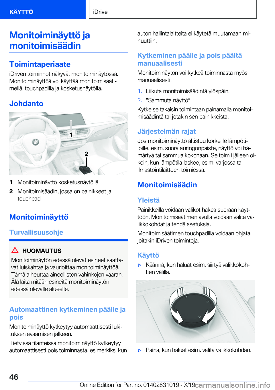 BMW 2 SERIES GRAN COUPE 2020  Omistajan Käsikirja (in Finnish) �M�o�n�i�t�o�i�m�i�n�