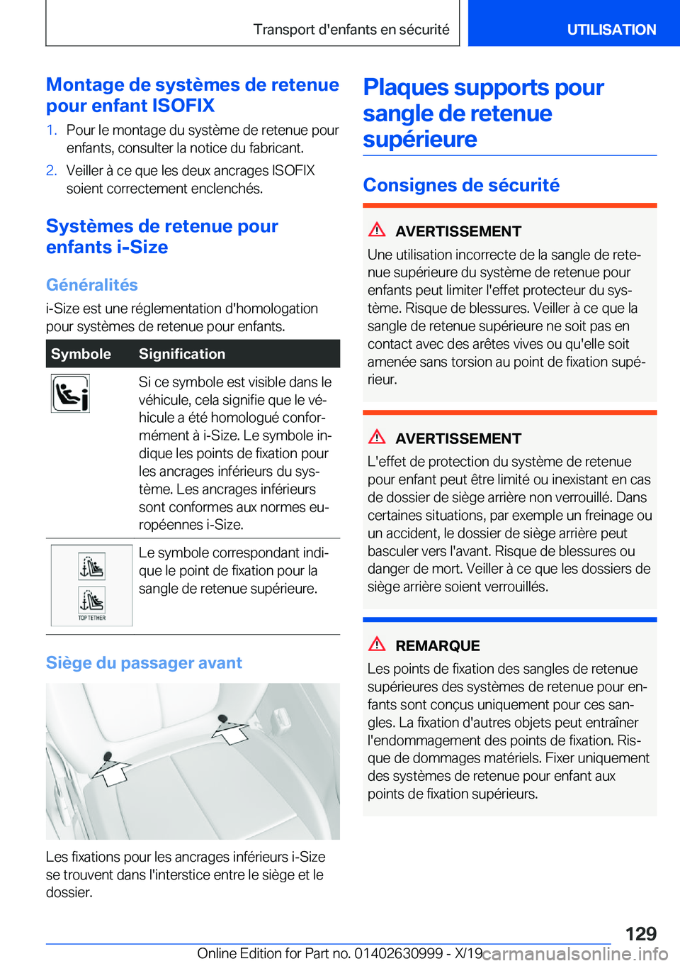 BMW 2 SERIES GRAN COUPE 2020  Notices Demploi (in French) �M�o�n�t�a�g�e��d�e��s�y�s�t�è�m�e�s��d�e��r�e�t�e�n�u�e
�p�o�u�r��e�n�f�a�n�t��I�S�O�F�I�X�1�.�P�o�u�r��l�e��m�o�n�t�a�g�e��d�u��s�y�s�t�è�m�e��d�e��r�e�t�e�n�u�e��p�o�u�r �e�n�f�a�n�t