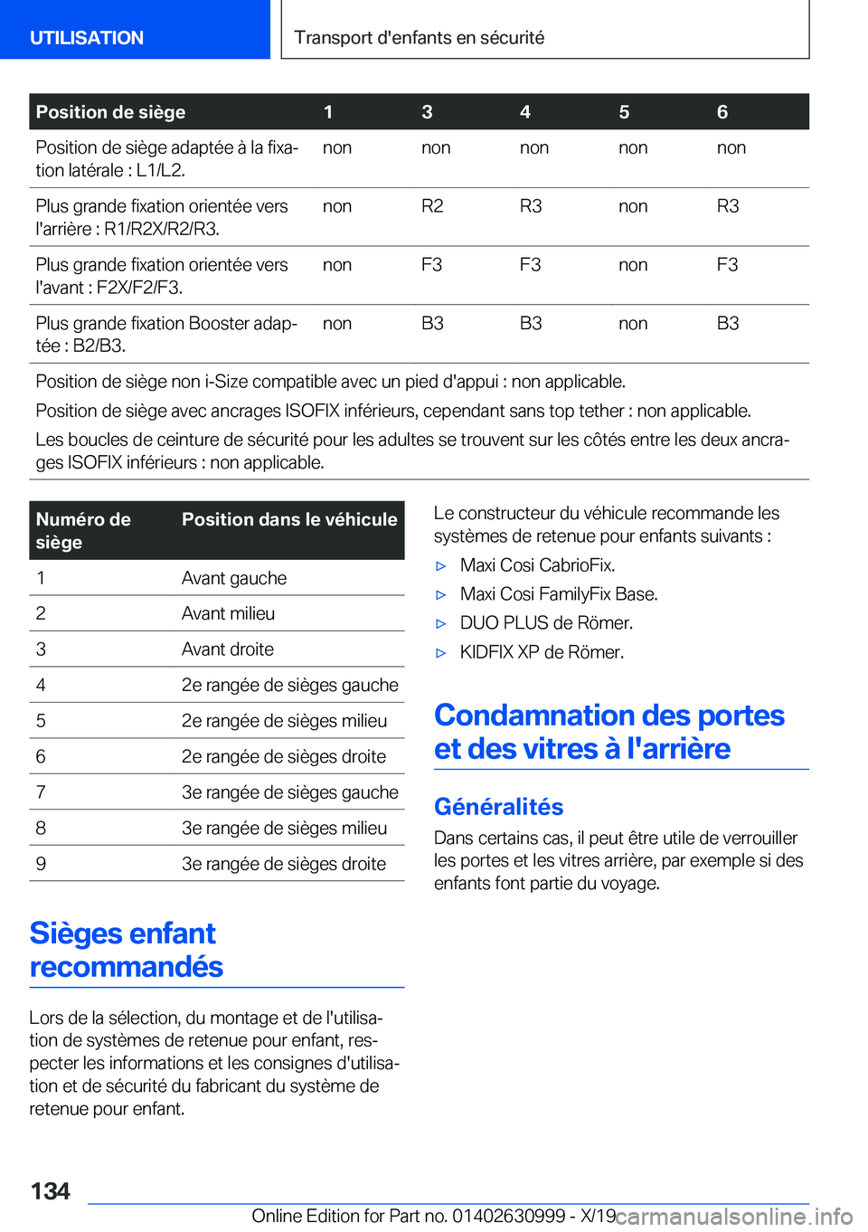 BMW 2 SERIES GRAN COUPE 2020  Notices Demploi (in French) �P�o�s�i�t�i�o�n��d�e��s�i�è�g�e�1�3�4�5�6�P�o�s�i�t�i�o�n��d�e��s�i�è�g�e��a�d�a�p�t�é�e��